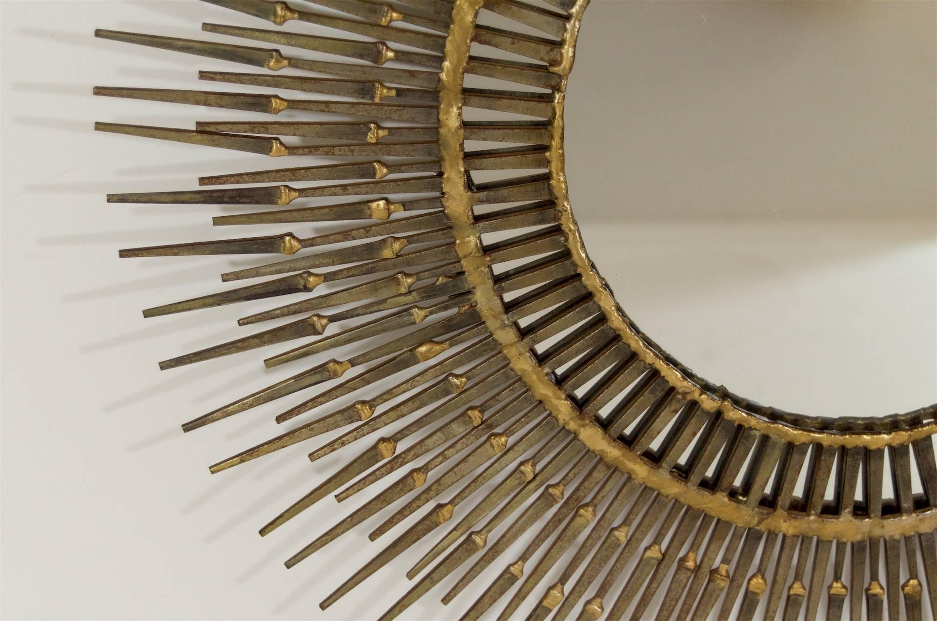 Gilt Curtis Jere Gilded Steel Sunburst Nail Mirror