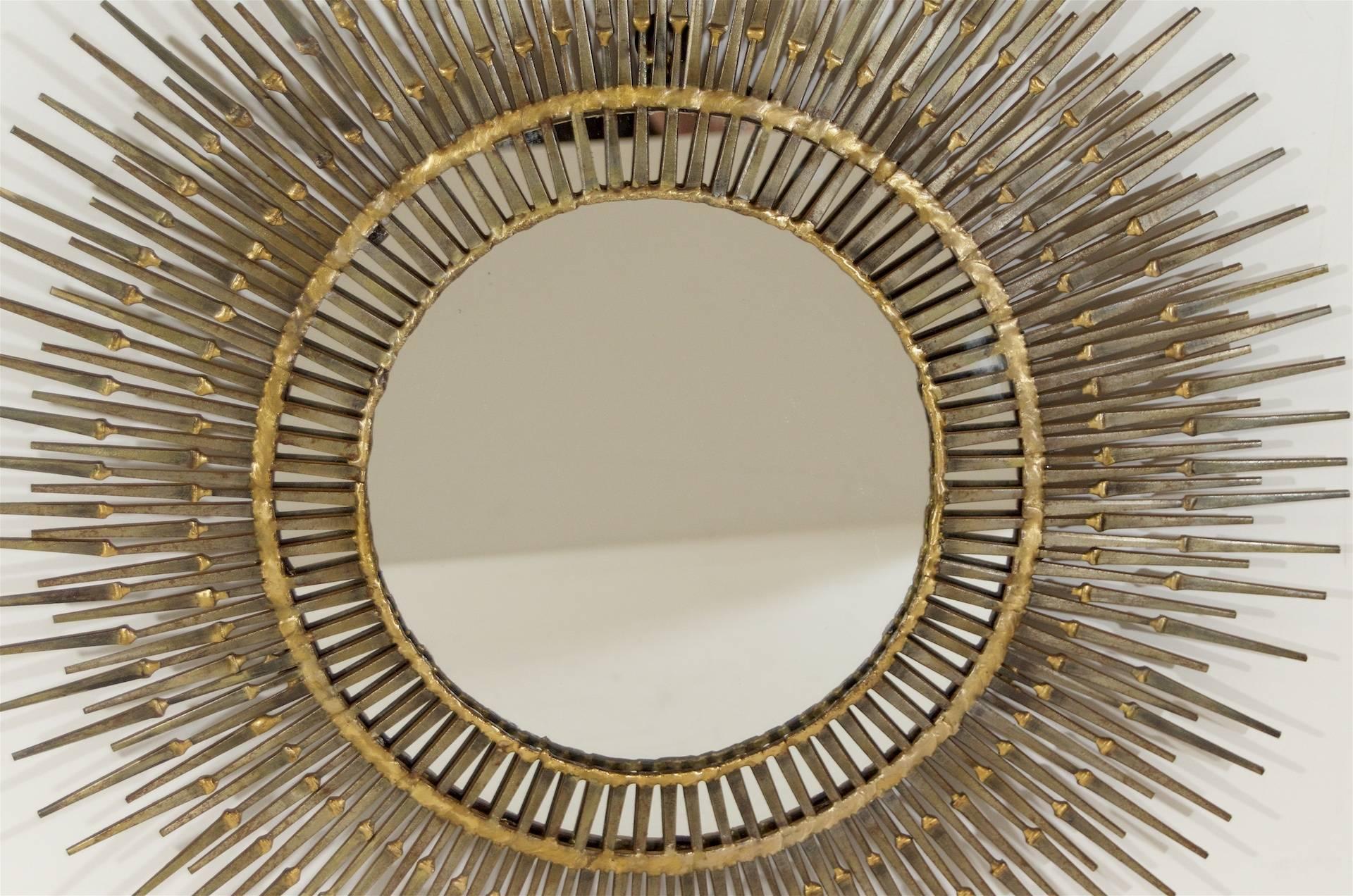American Curtis Jere Gilded Steel Sunburst Nail Mirror