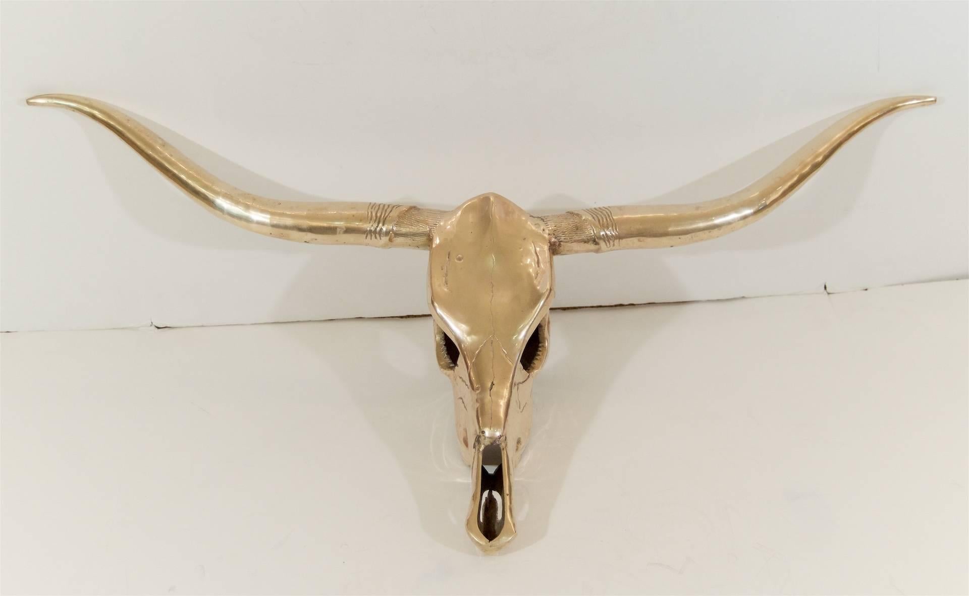 Fantastic solid brass Mid-Century steer skull.
