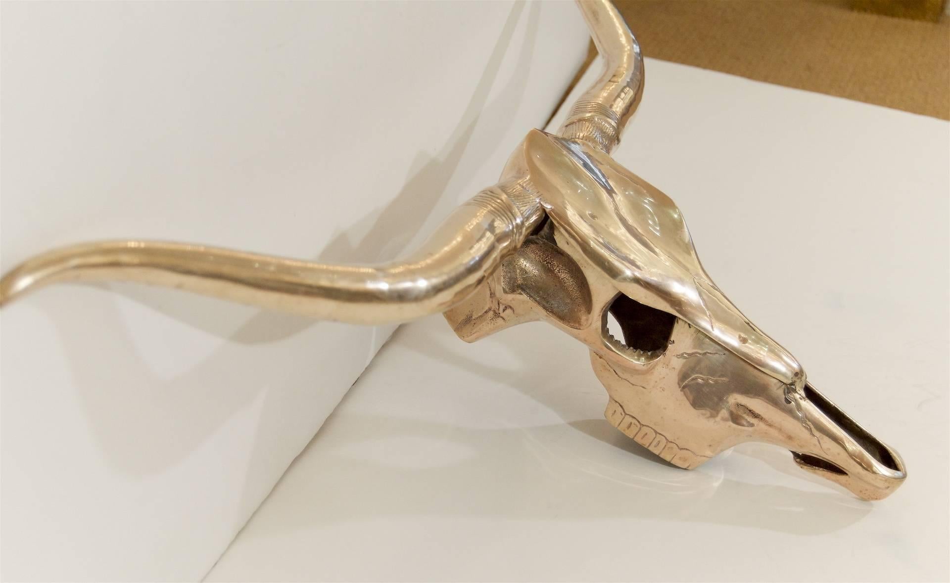 Large Brass Long Horn Skull In Excellent Condition For Sale In Stamford, CT