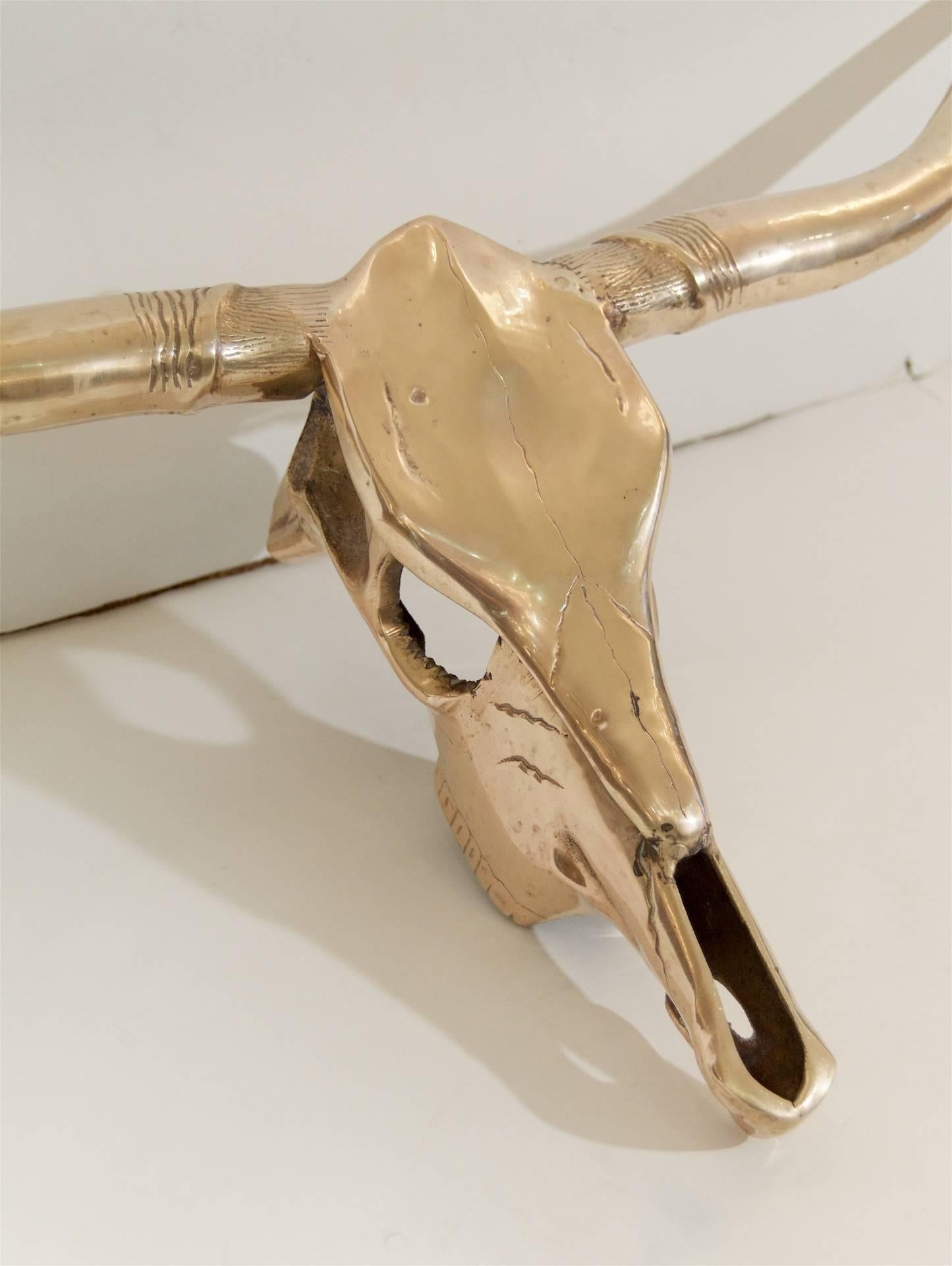 Mid-20th Century Large Brass Long Horn Skull For Sale