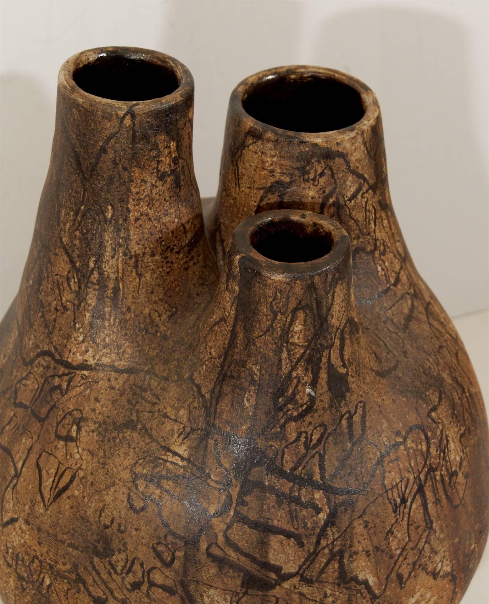 Glazed Huge Matte Glaze Floor Vase with Three Openings