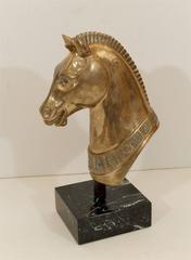 Brass Horse Head Sculpture on Marble Base
