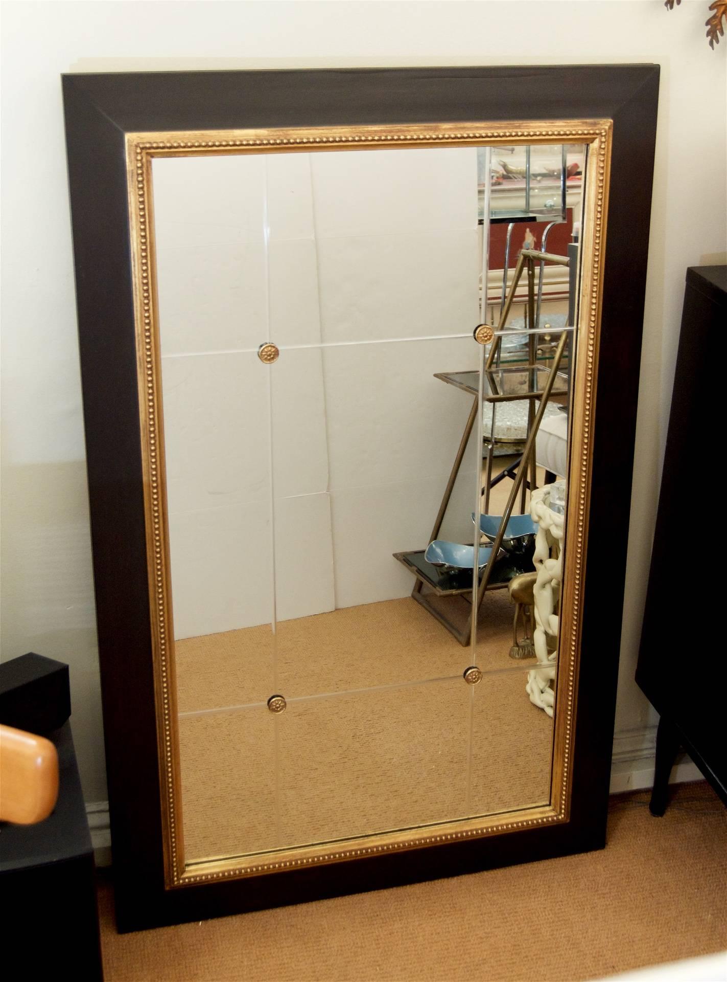 Neoclassical Ebonized Wall Mirror with Gold Details