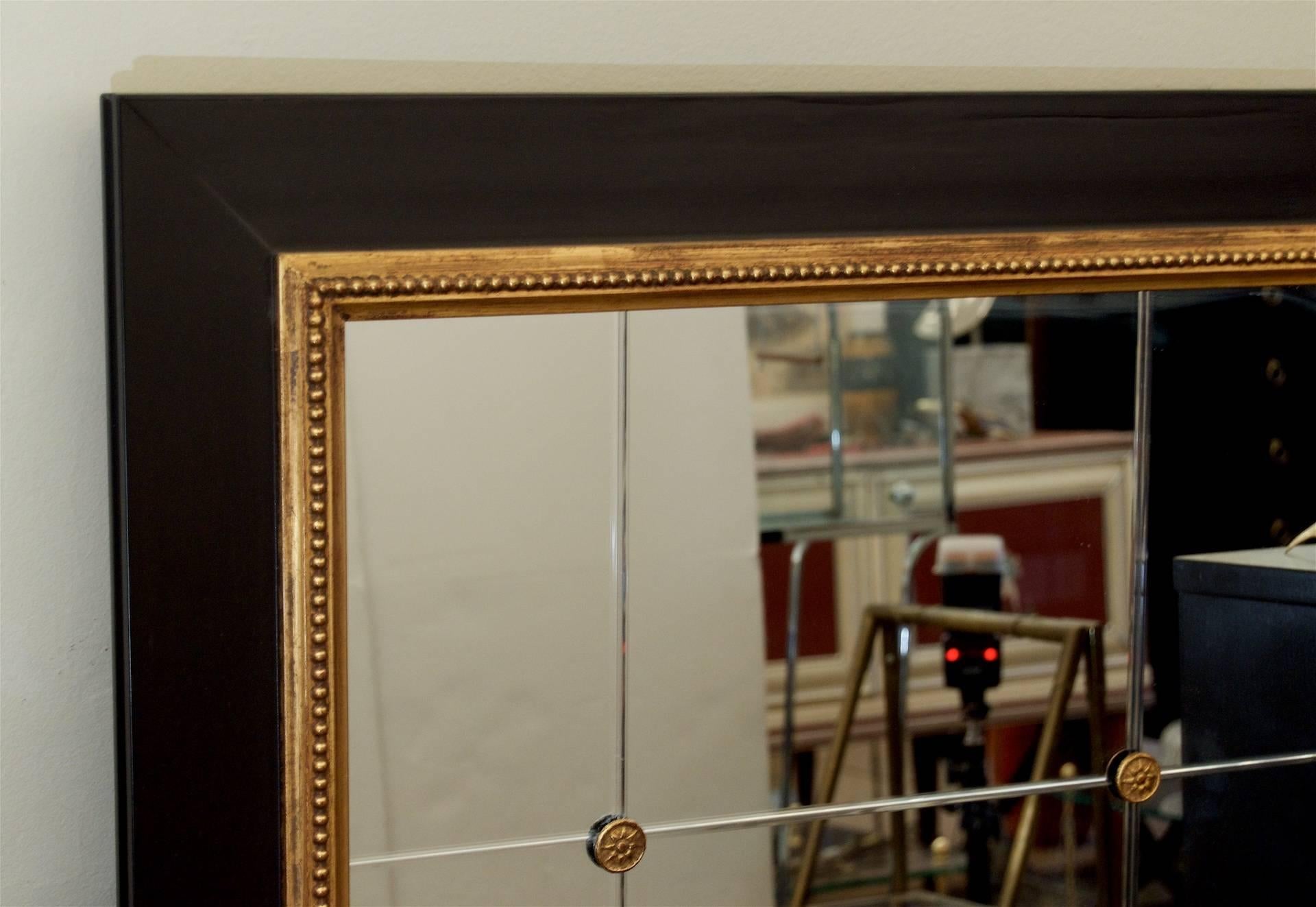 Ebonized Wall Mirror with Gold Details In Excellent Condition In Stamford, CT