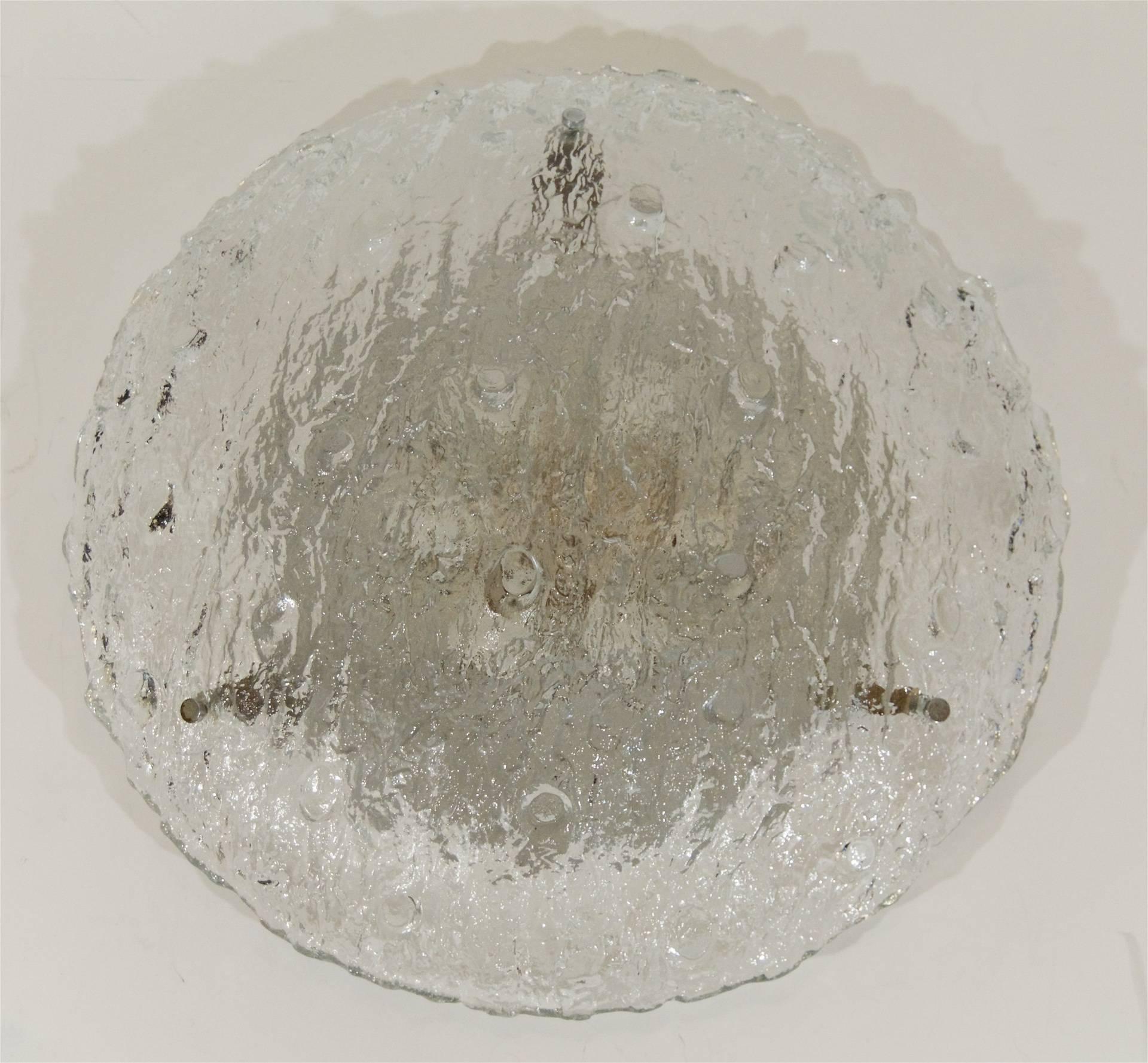 Enameled Heavily Textured Domed Ice Glass Large Flush Mount