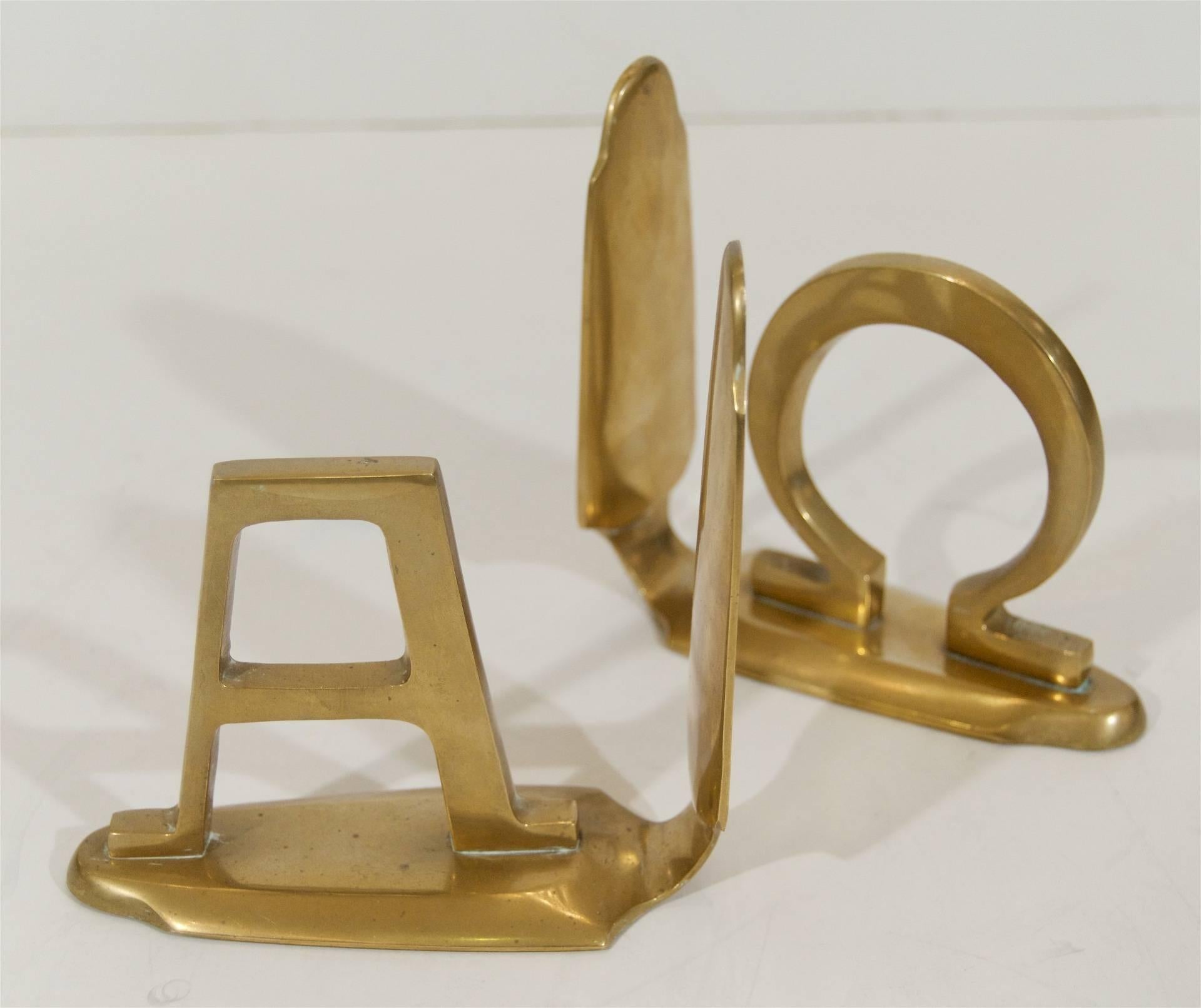 German Pair of Alpha and Omega Brass Bookends