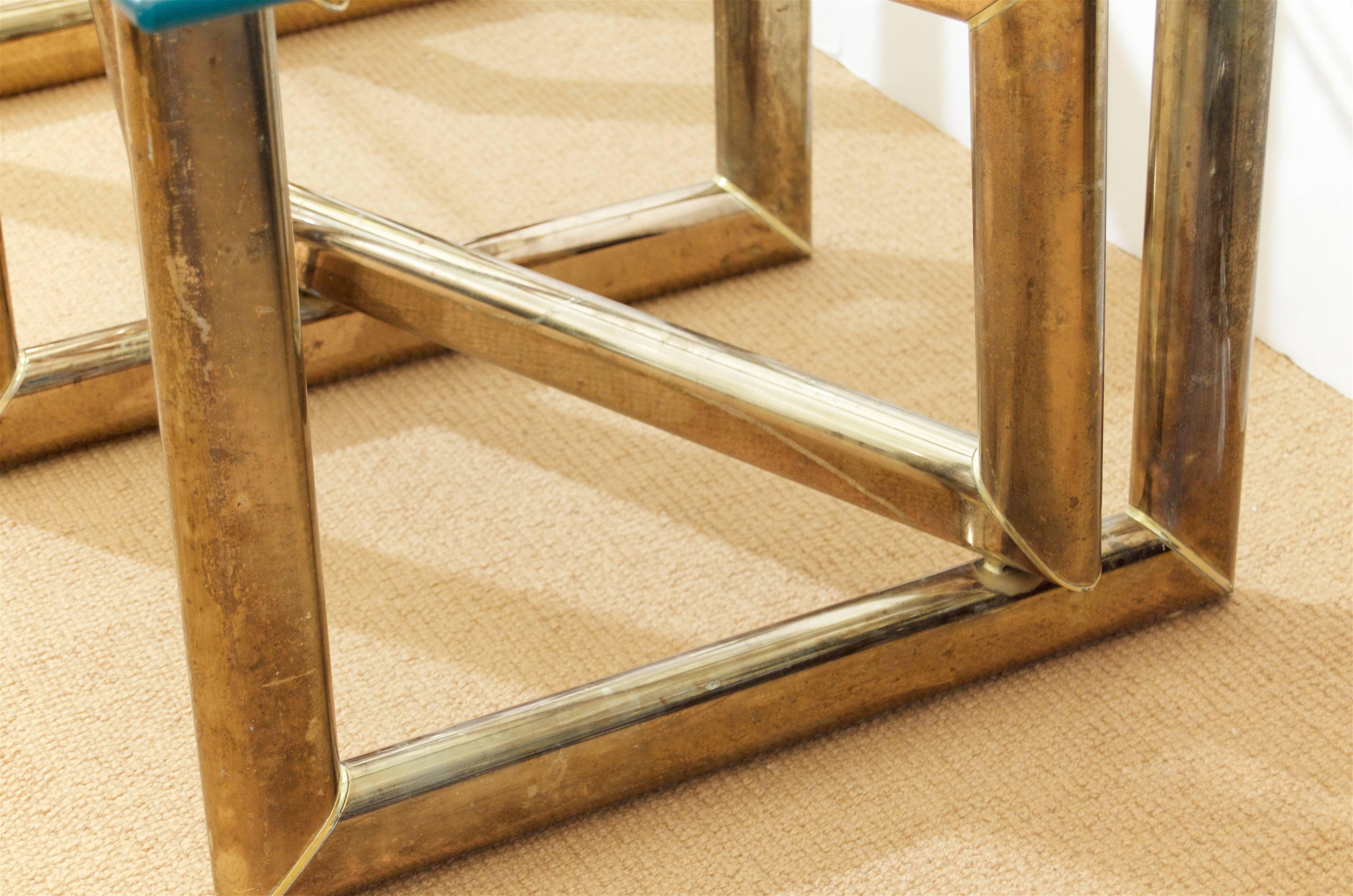 Pair of Brass Sculptural Side Tables with Glass Tops For Sale 2