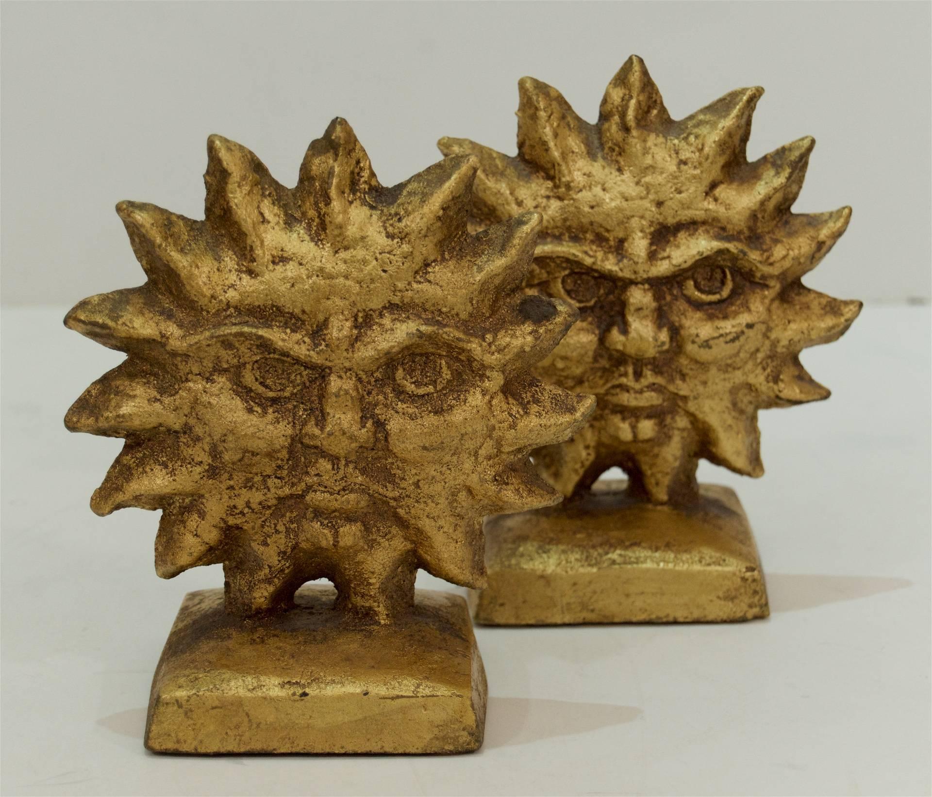 American Pair of Reversible Sun and Moon Curtis Jere Bookends