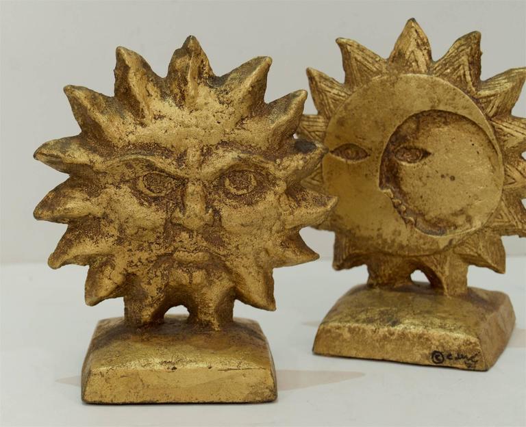 Pair of Reversible Sun and Moon Curtis Jere Bookends at 1stdibs