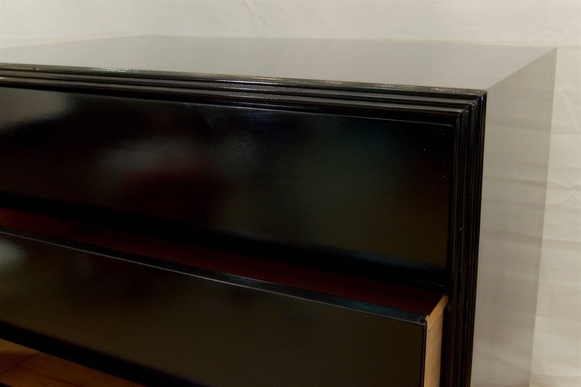 Wood Pair of Black Lacquer Chests of Drawers