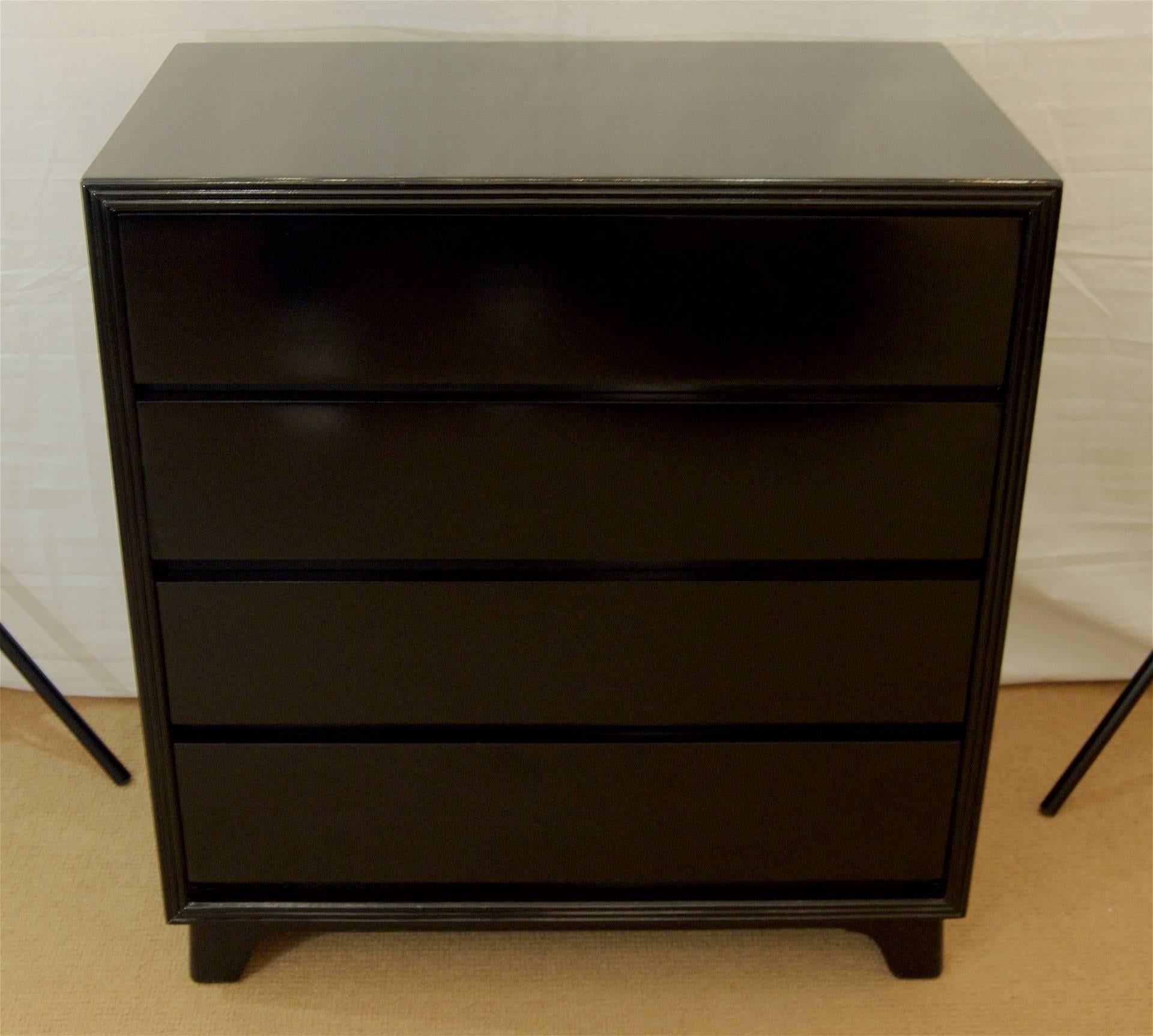 Mid-Century Modern Pair of Black Lacquer Chests of Drawers