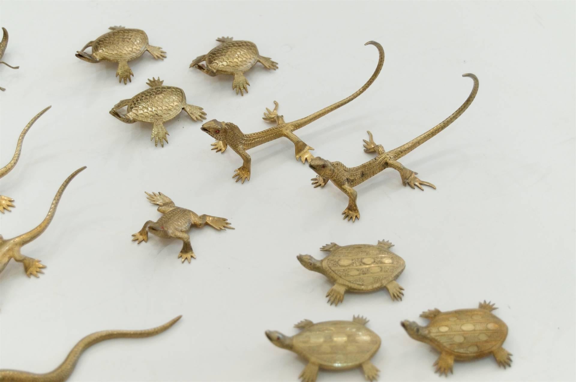 Mid-20th Century Set of Six Brass Reptile Place Card Holders (Multiple Available)