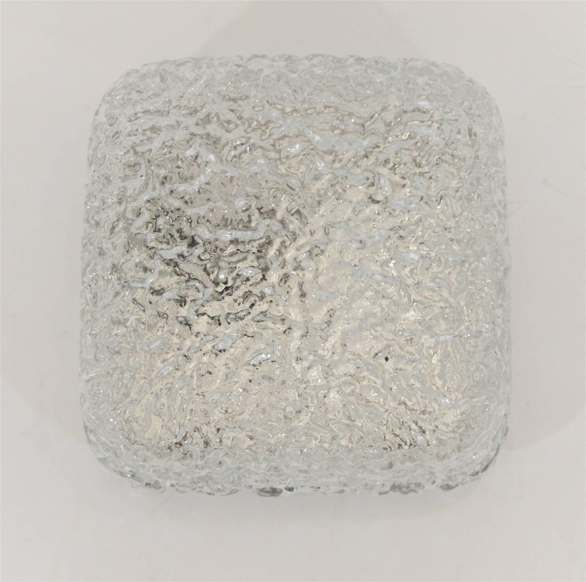 Mid-20th Century Petite Limburg Crackle Glass Flush Mount