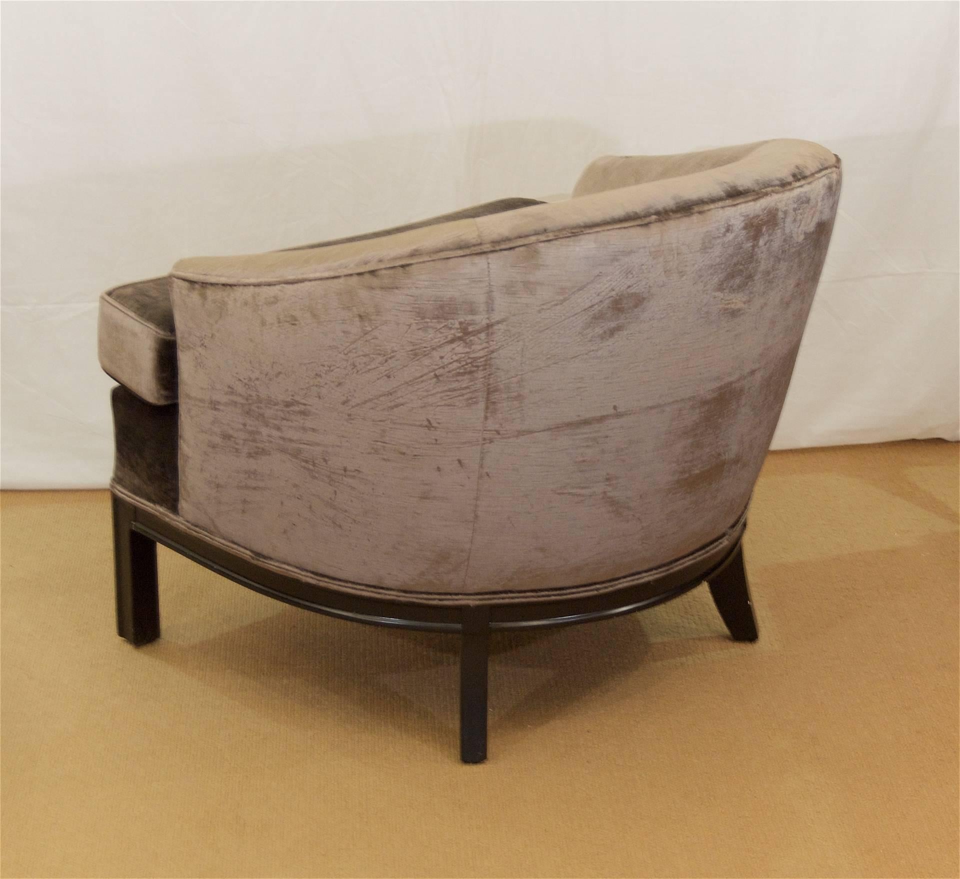 Mid-20th Century Pair of Velvet Upholstered Mid-Century Modern Club Chairs