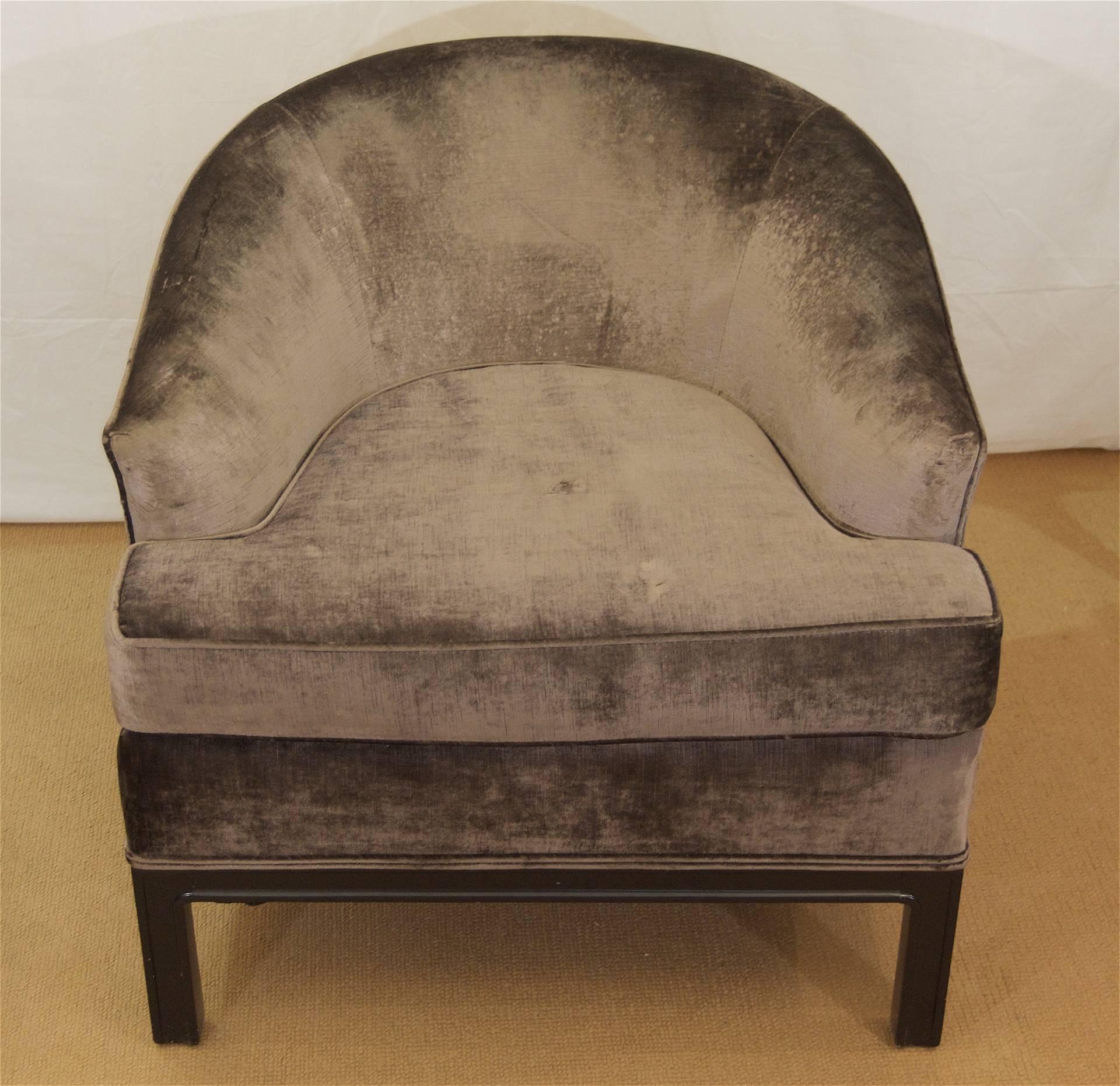 American Pair of Velvet Upholstered Mid-Century Modern Club Chairs
