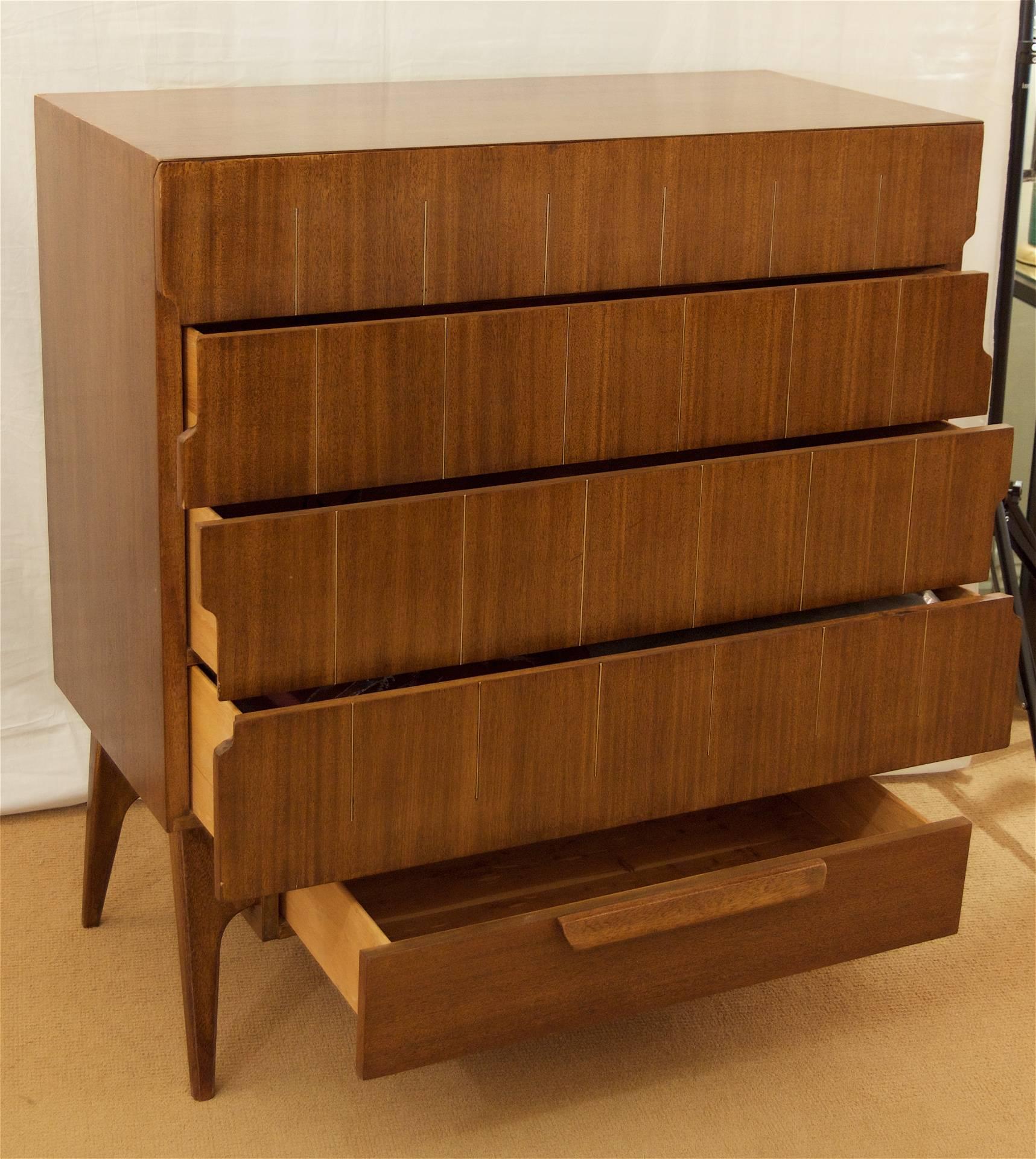 Walnut Chest of Drawers with Brass Inlay 1