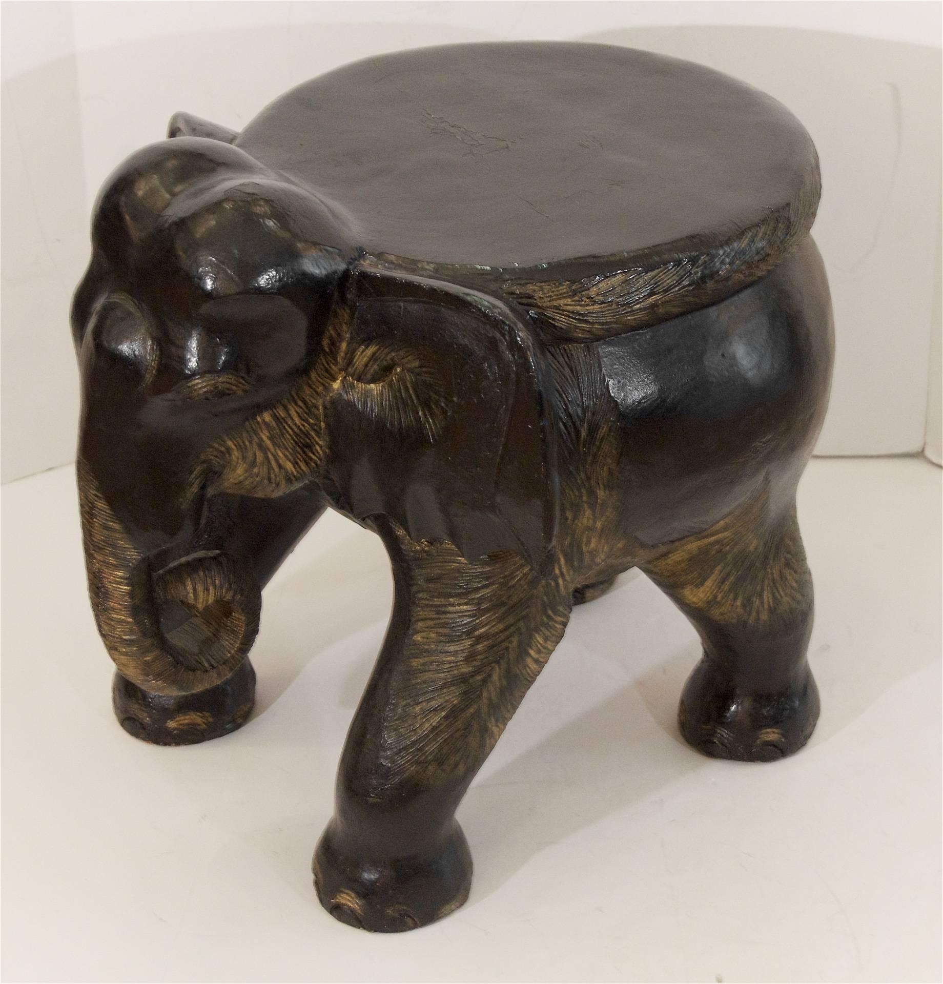 Mid-Century Modern Carved Wood Elephant Stool / Table