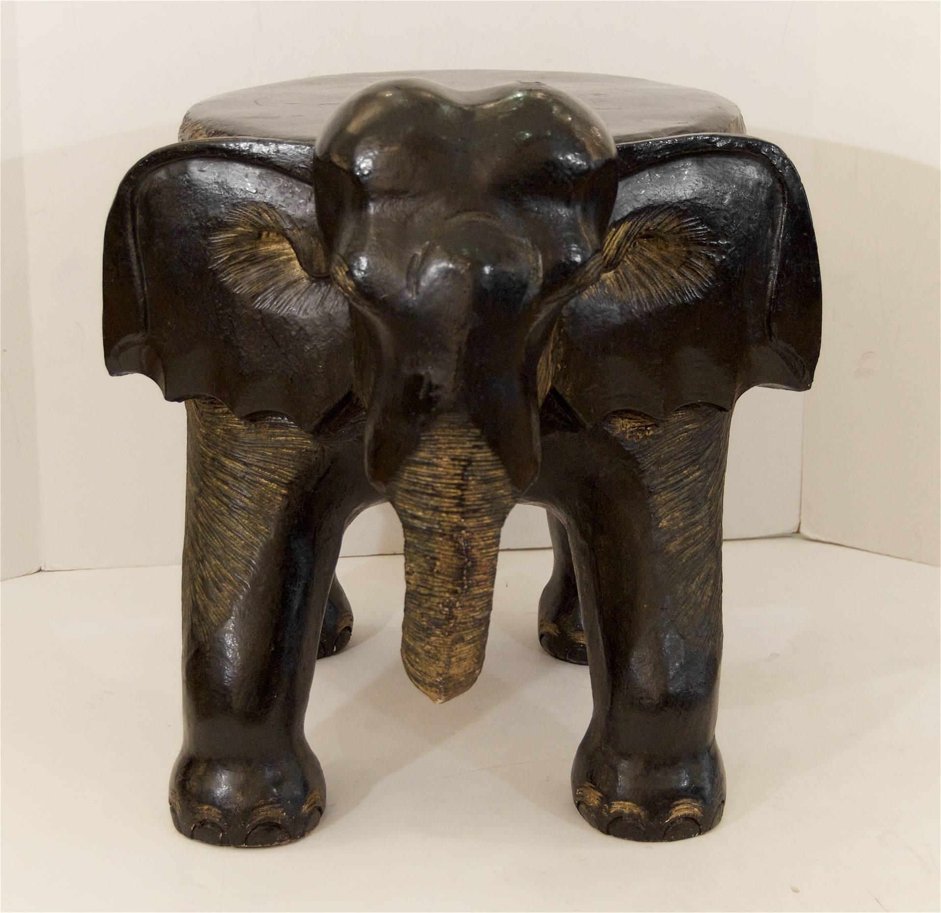 Mid-20th Century Carved Wood Elephant Stool / Table