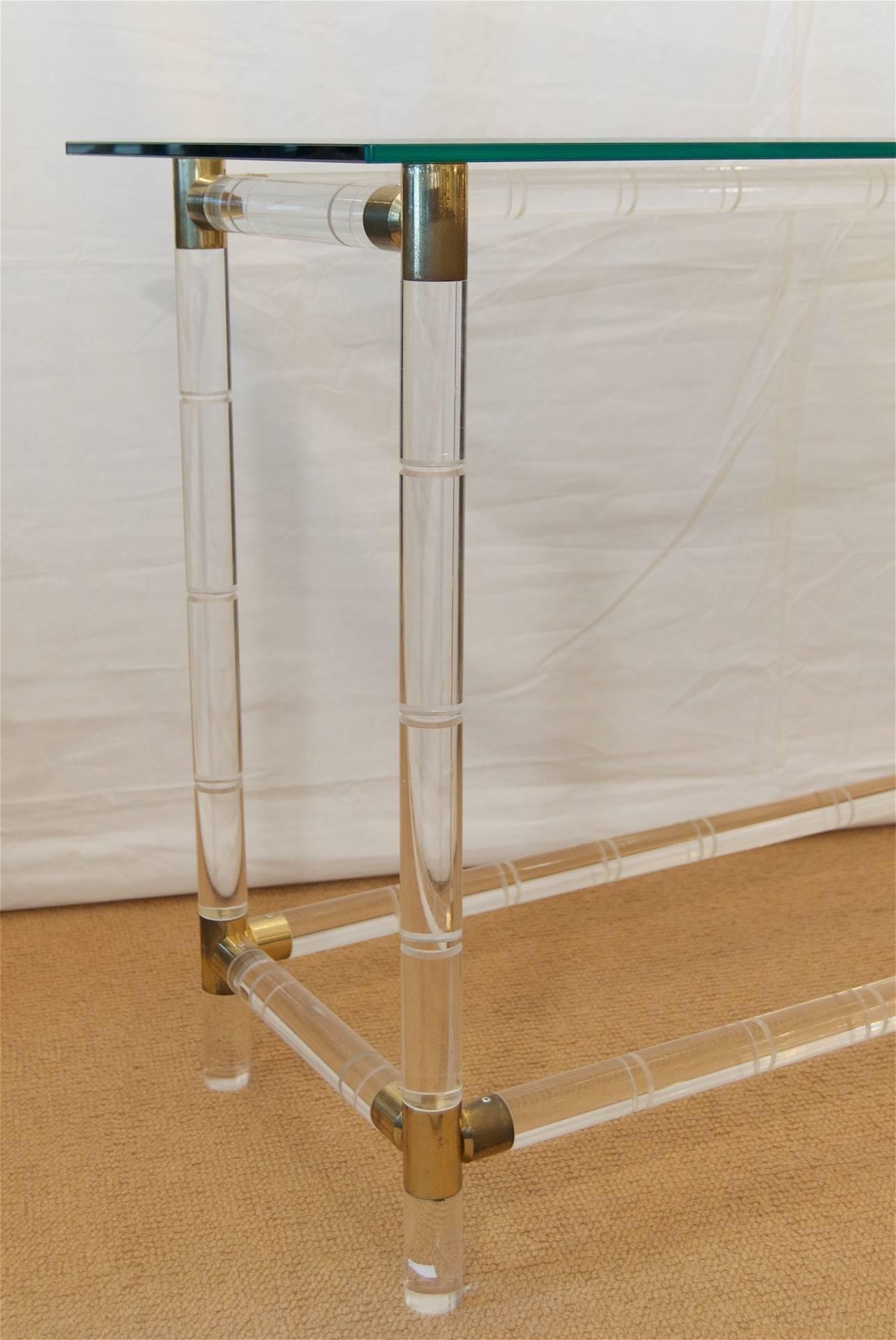 Brass and Lucite Console Table by Charles Hollis Jones In Excellent Condition In Stamford, CT