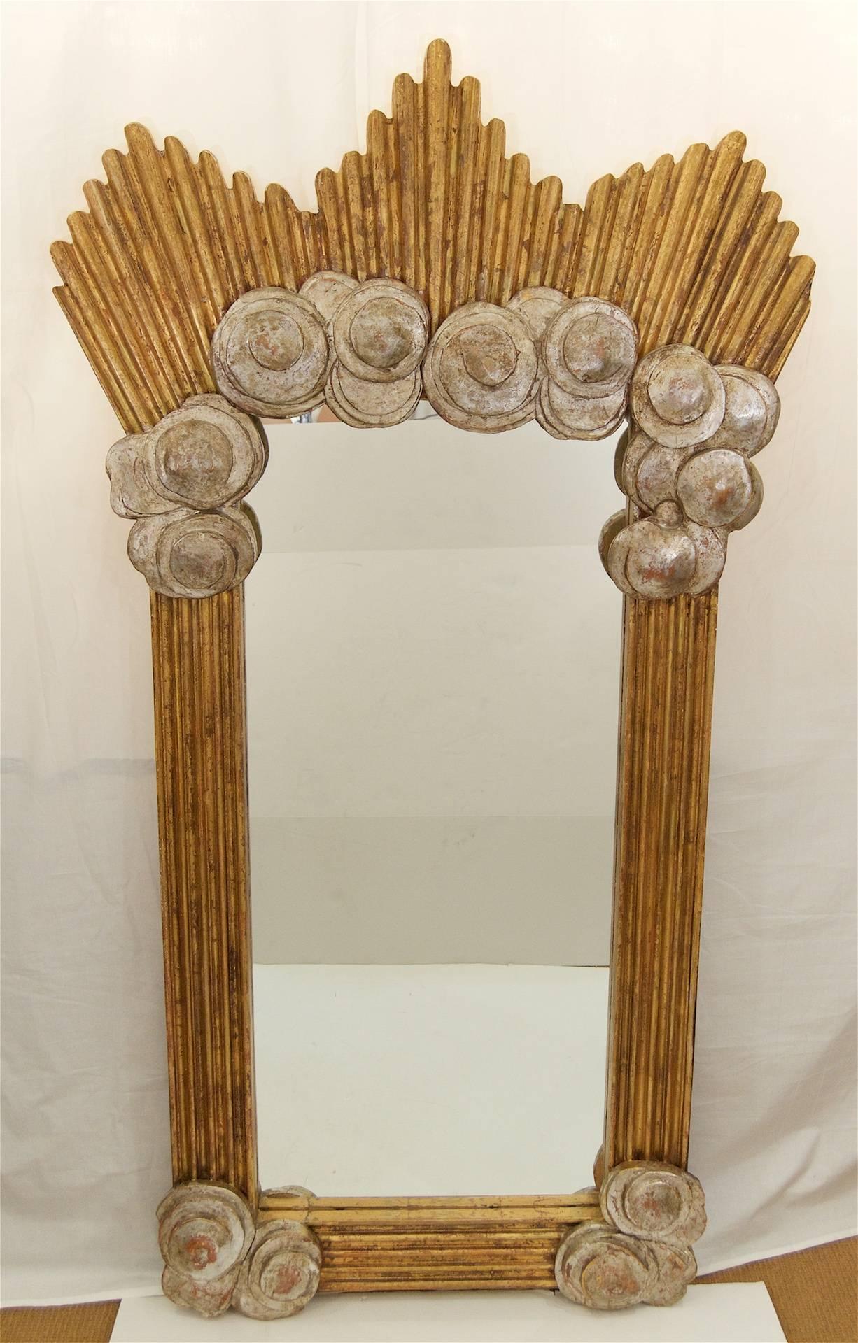 American Massive Silver and Gold Leafed Art Deco Style Mirror