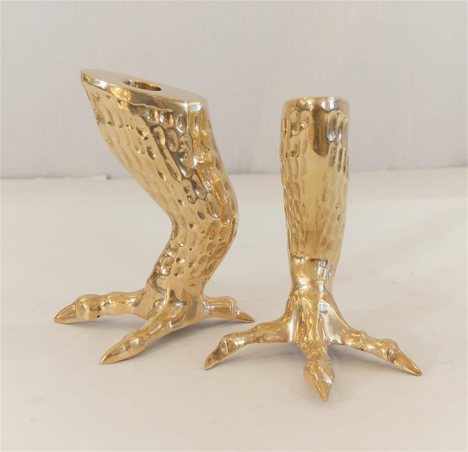 American Pair of Brass Eagle Talon Candlestick Holders