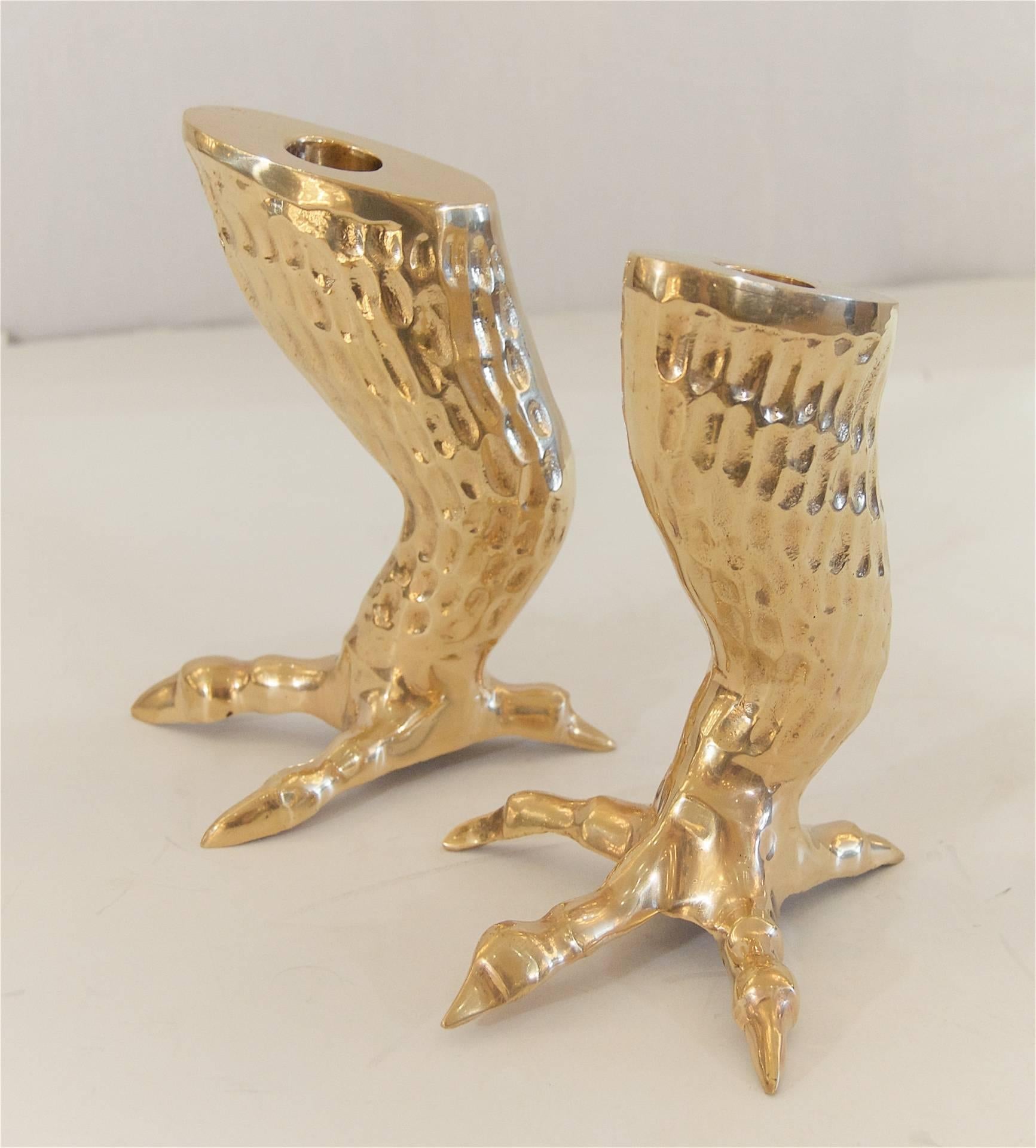 Pair of Brass Eagle Talon Candlestick Holders In Excellent Condition In Stamford, CT