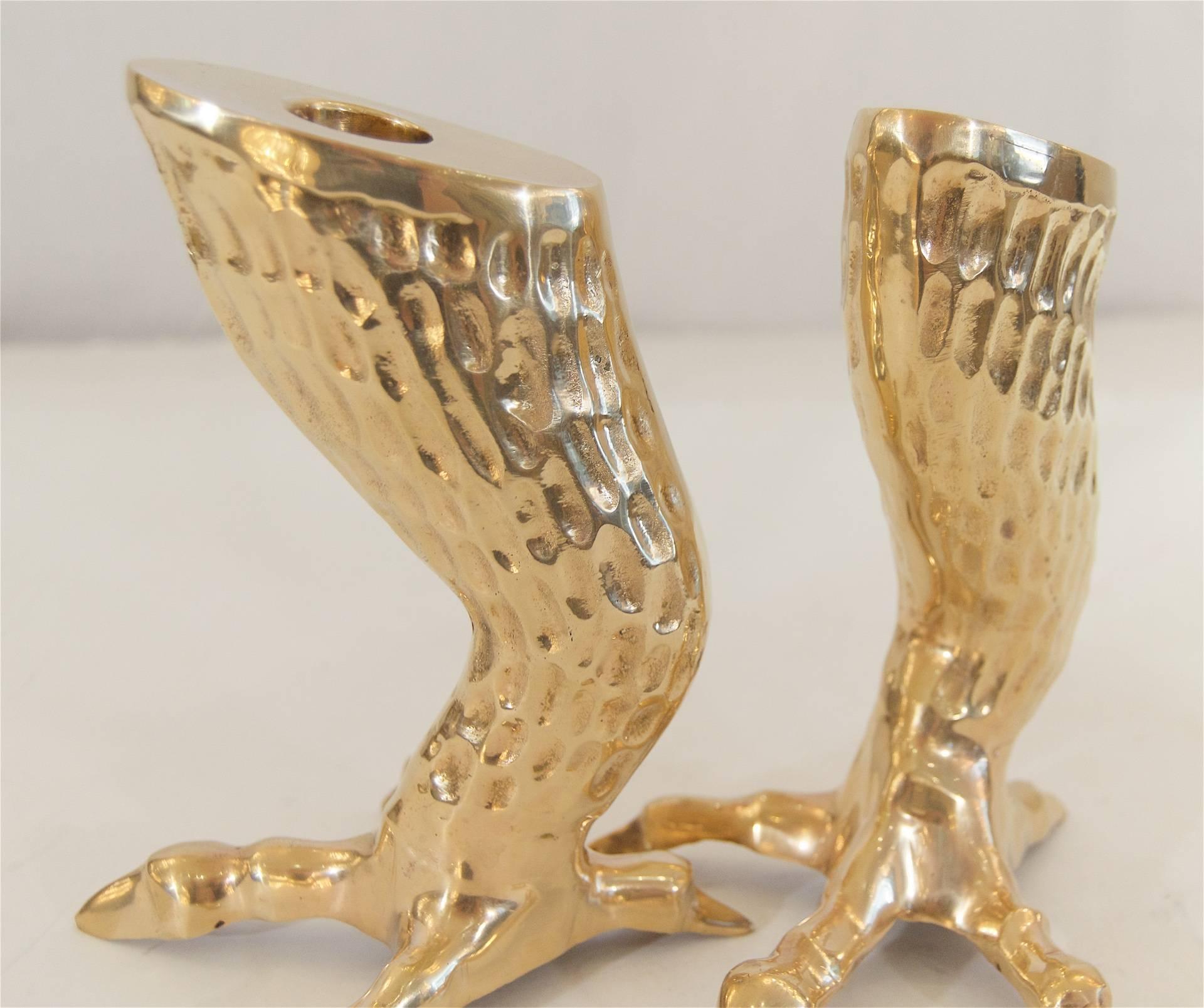 Pair of Brass Eagle Talon Candlestick Holders 2