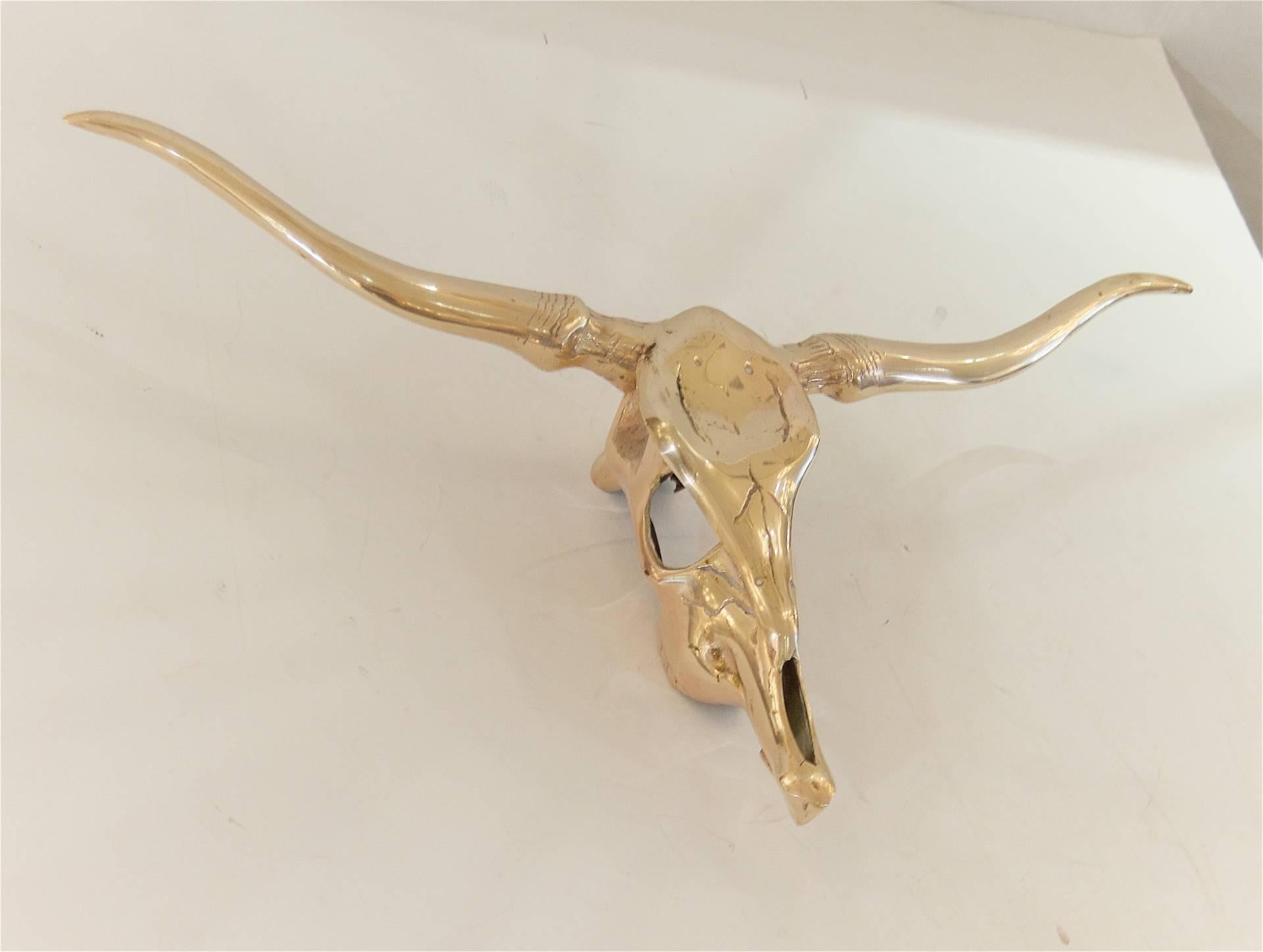 Mid-Century Modern Brass Long Horn Skull