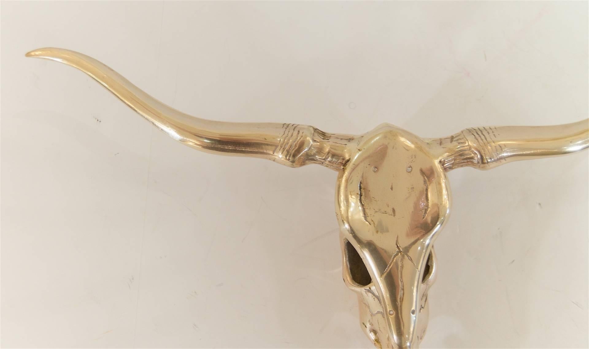 Brass Long Horn Skull In Excellent Condition In Stamford, CT