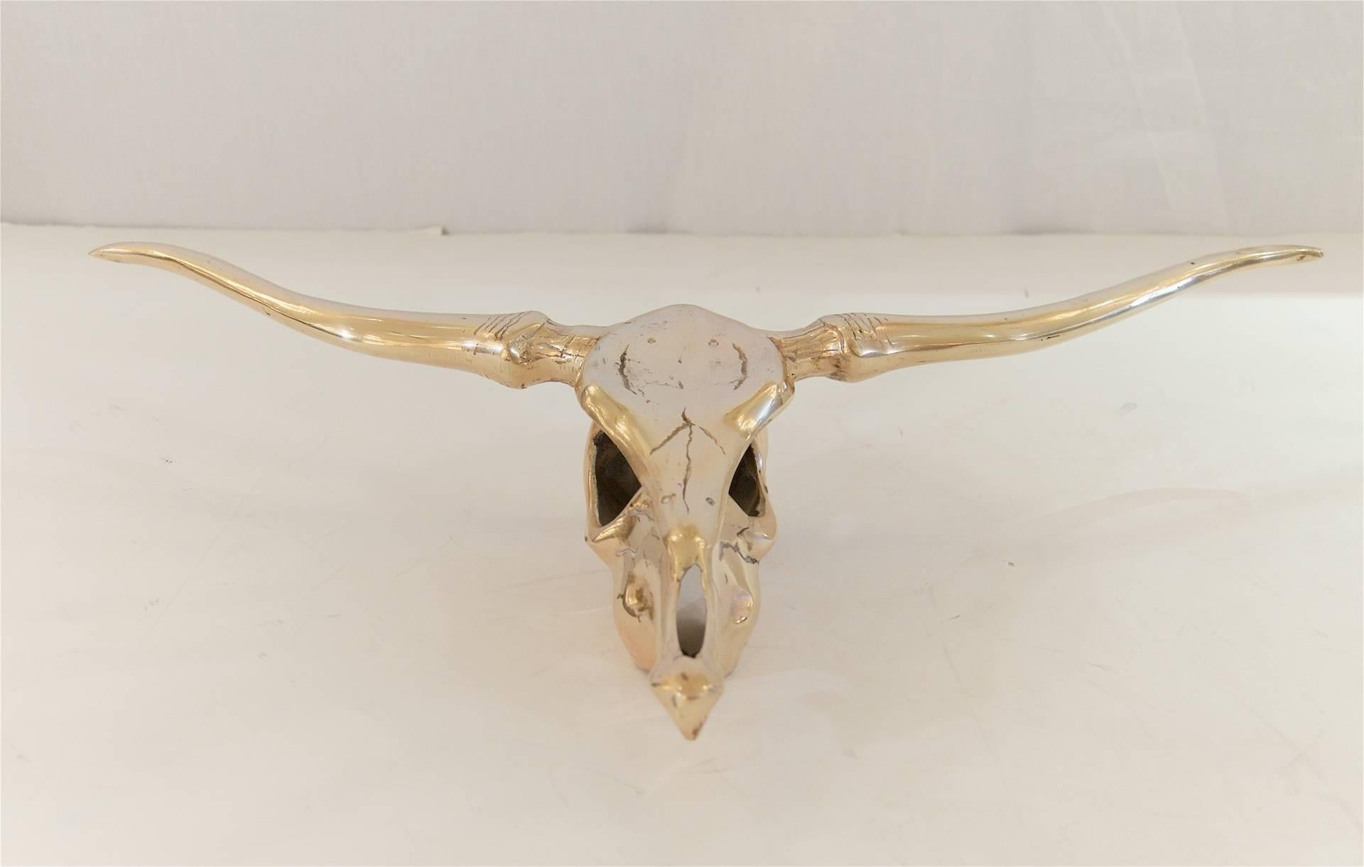 Mid-20th Century Brass Long Horn Skull