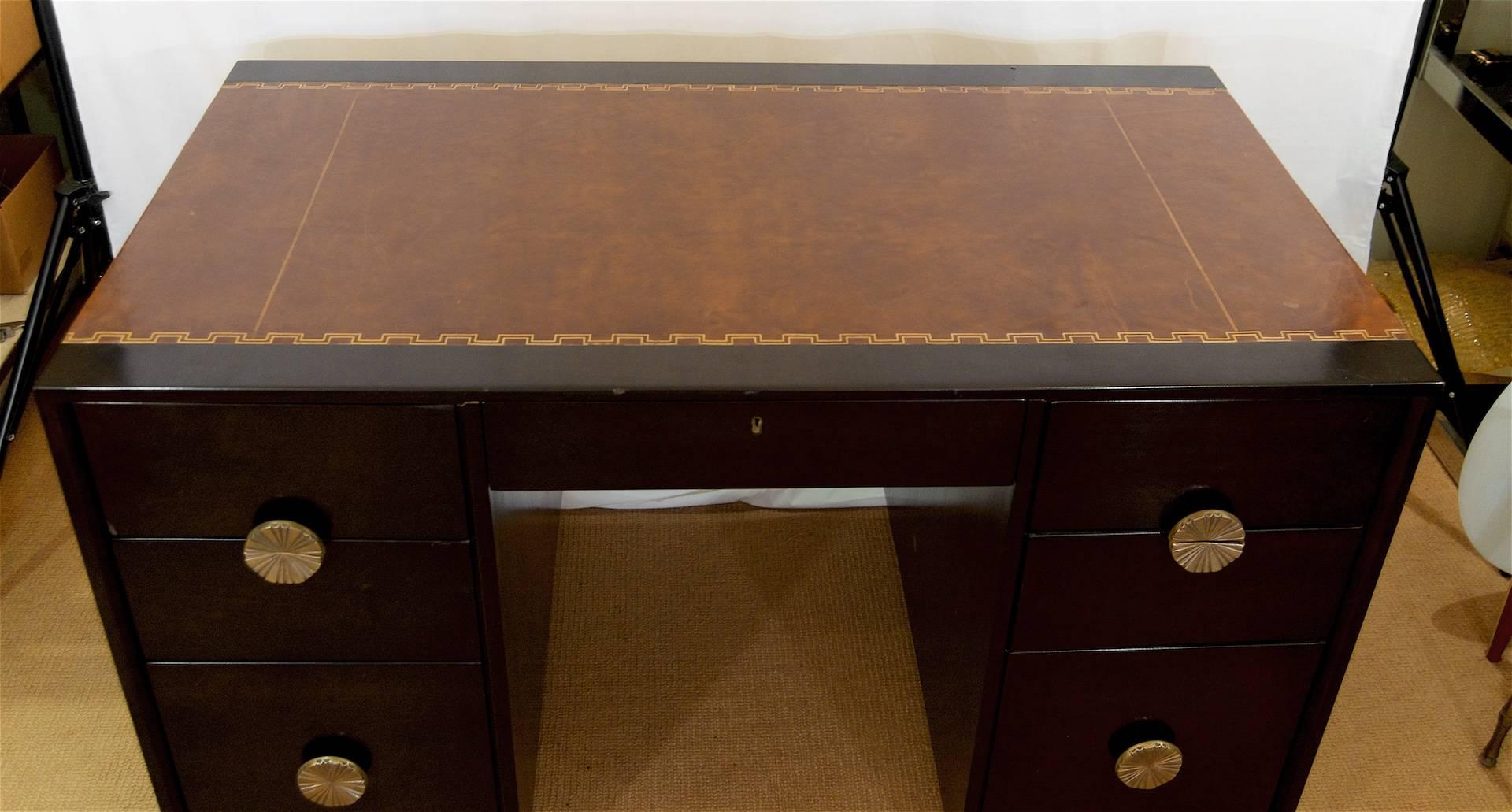 Mid-20th Century Leather Topped Charak Modern Ebonized Desk Attributed to Parzinger For Sale