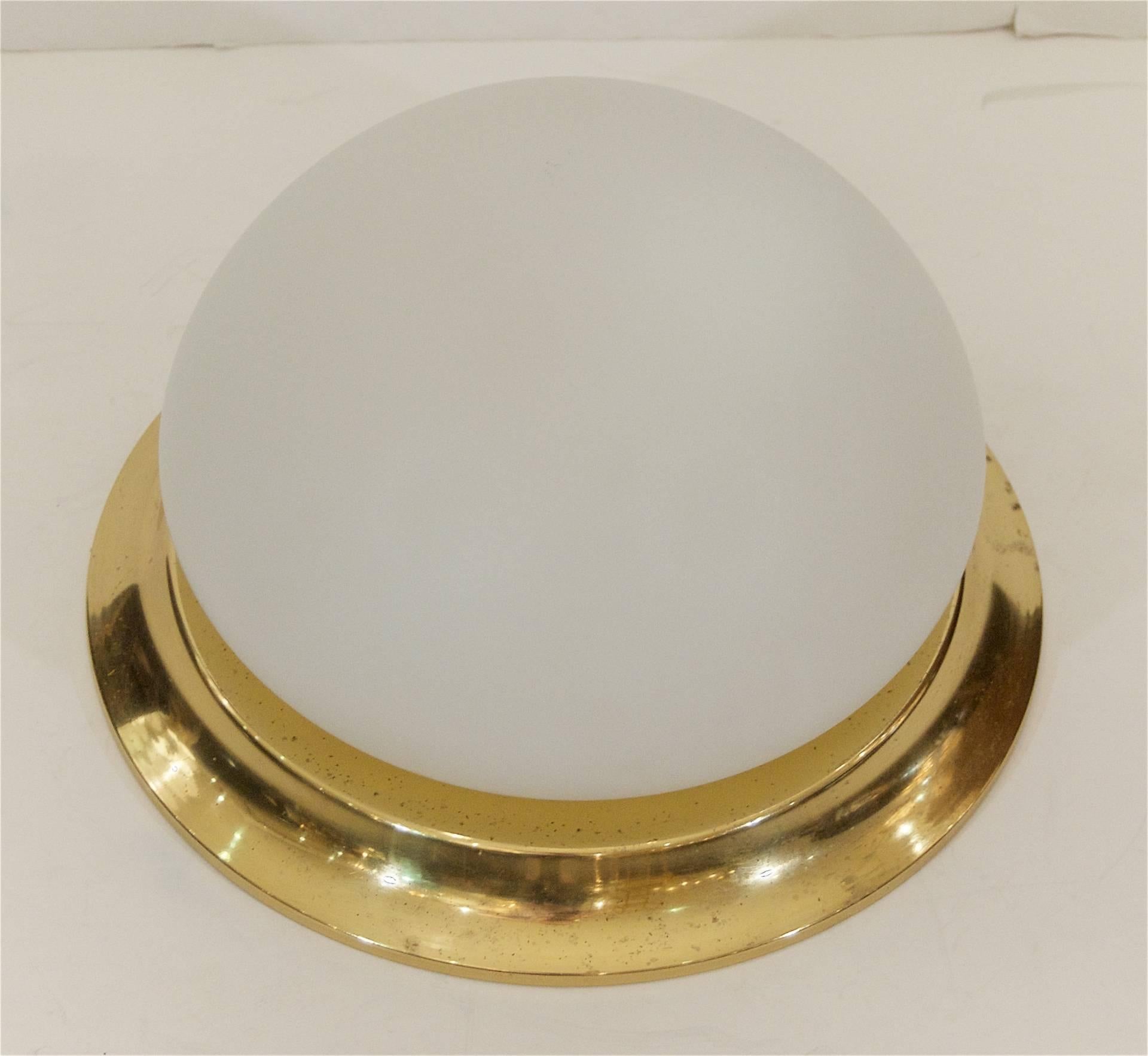 Mid-Century Modern Opal Glass and Brass RZB Leuchten Flushmount Lights For Sale