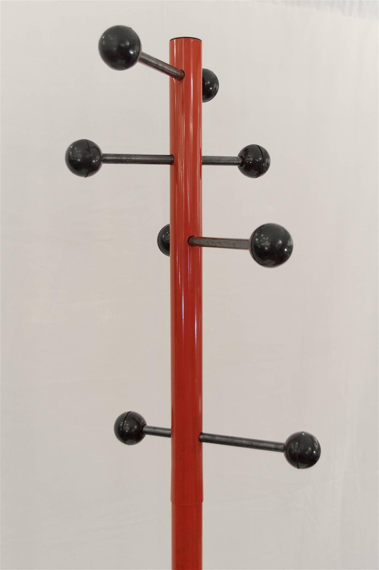 Mid-Century Modern Red Enamel Italian Coat Rack with Adjustable Arms