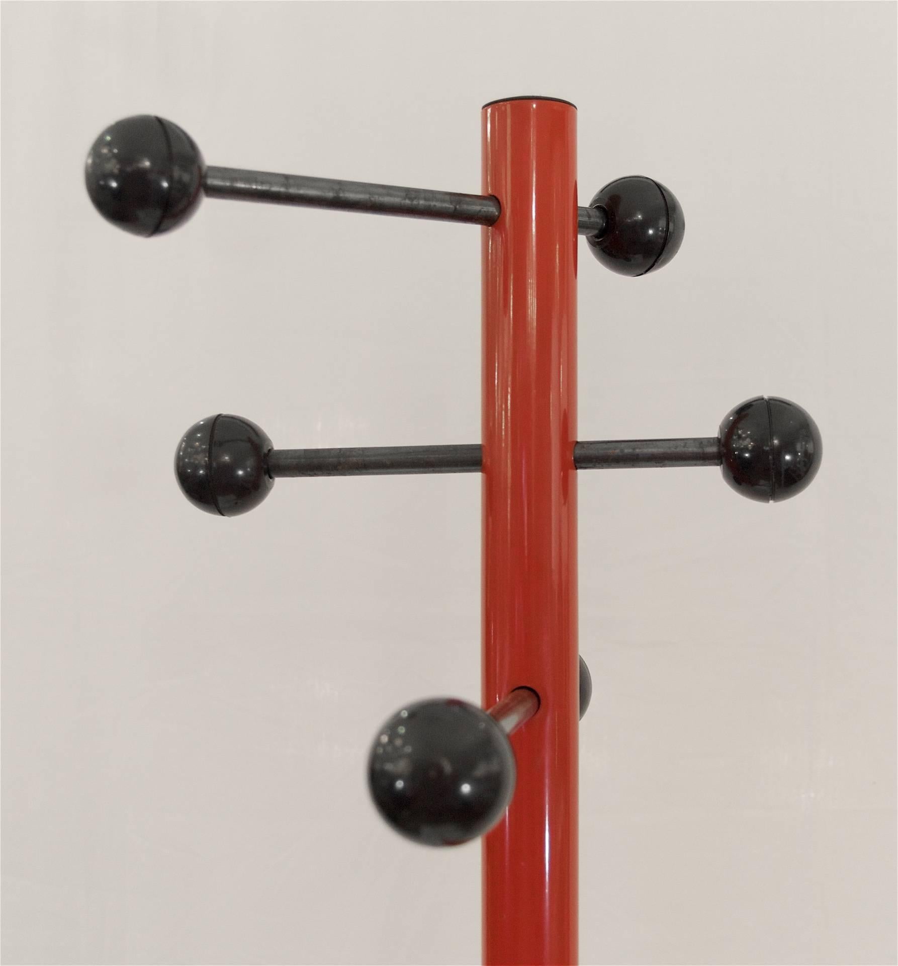 Enameled Red Enamel Italian Coat Rack with Adjustable Arms