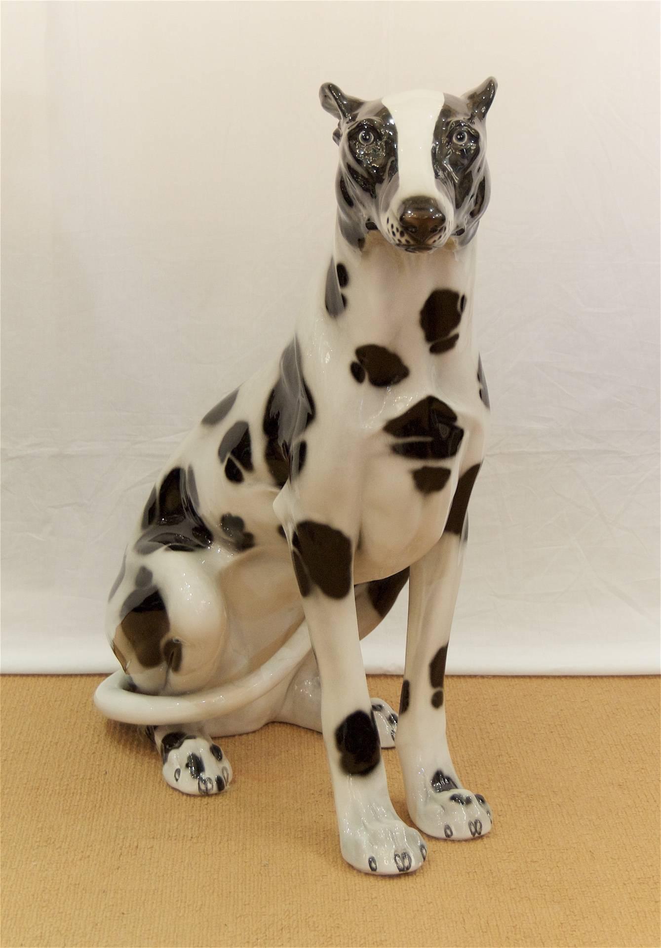 Mid-Century Modern Large Life-Sized Mid-Century Italian Porcelain Dog For Sale