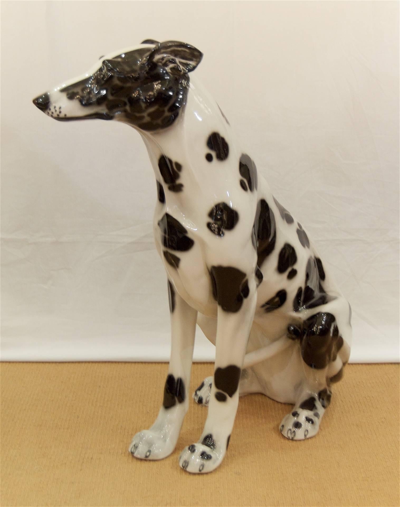 Glazed Large Life-Sized Mid-Century Italian Porcelain Dog For Sale