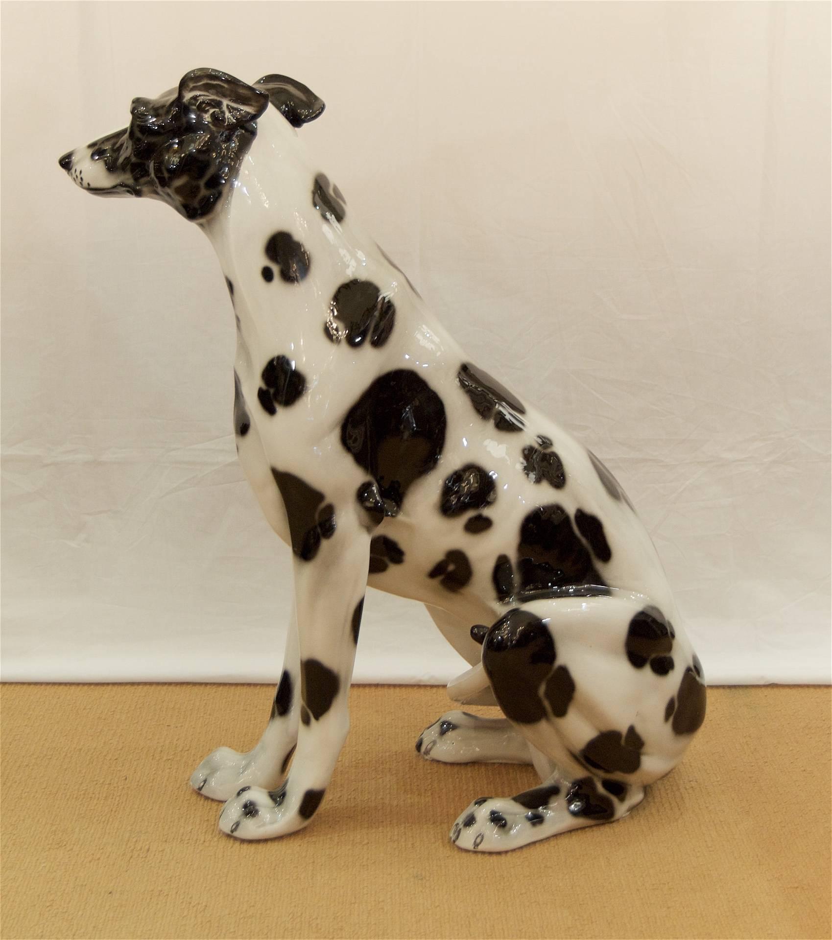 Large Life-Sized Mid-Century Italian Porcelain Dog In Excellent Condition For Sale In Stamford, CT