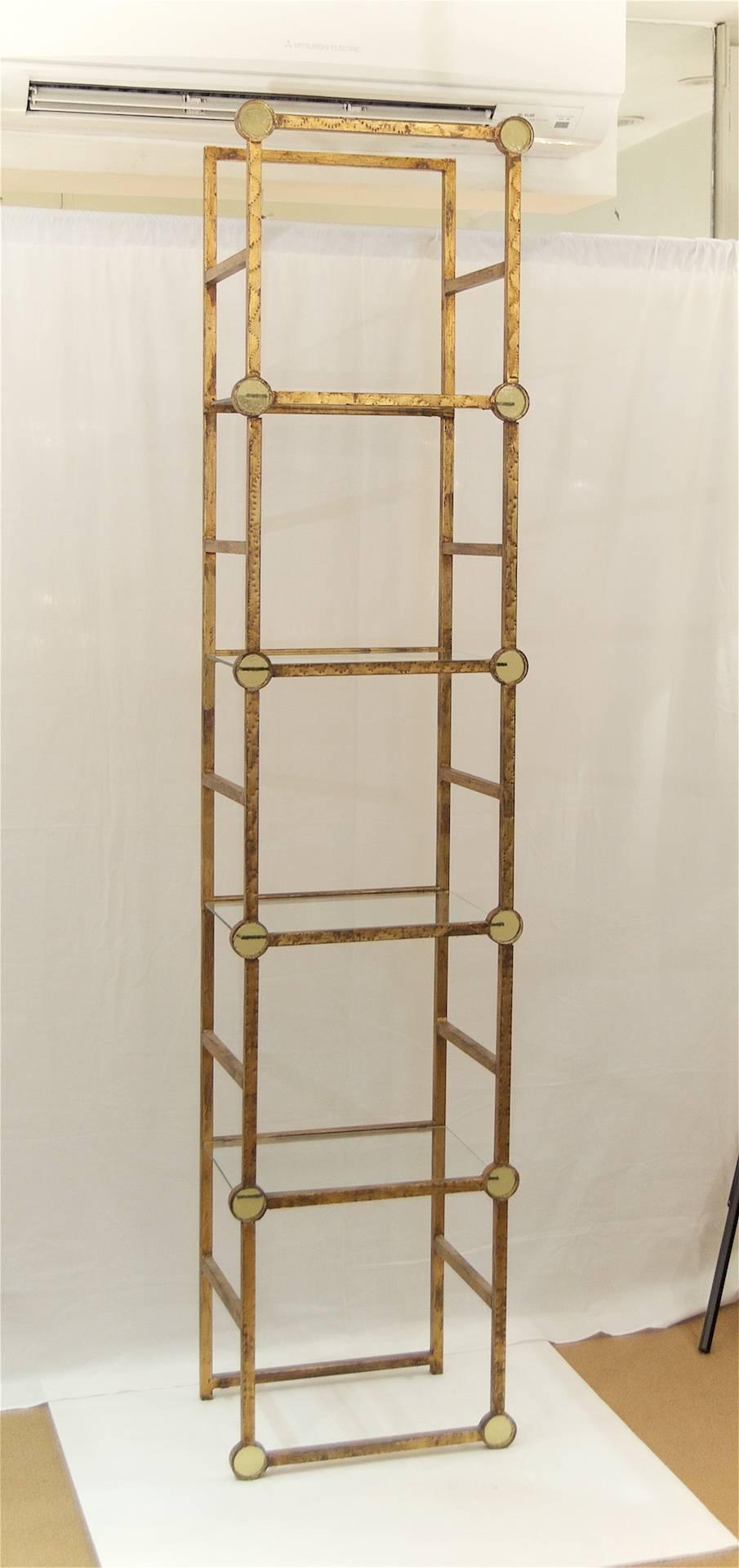 Italian Gilt Metal Étagère with Amber Glass Medallions