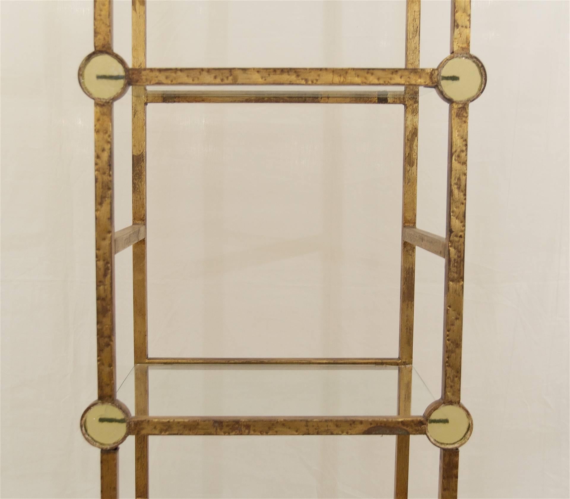 Mid-20th Century Gilt Metal Étagère with Amber Glass Medallions