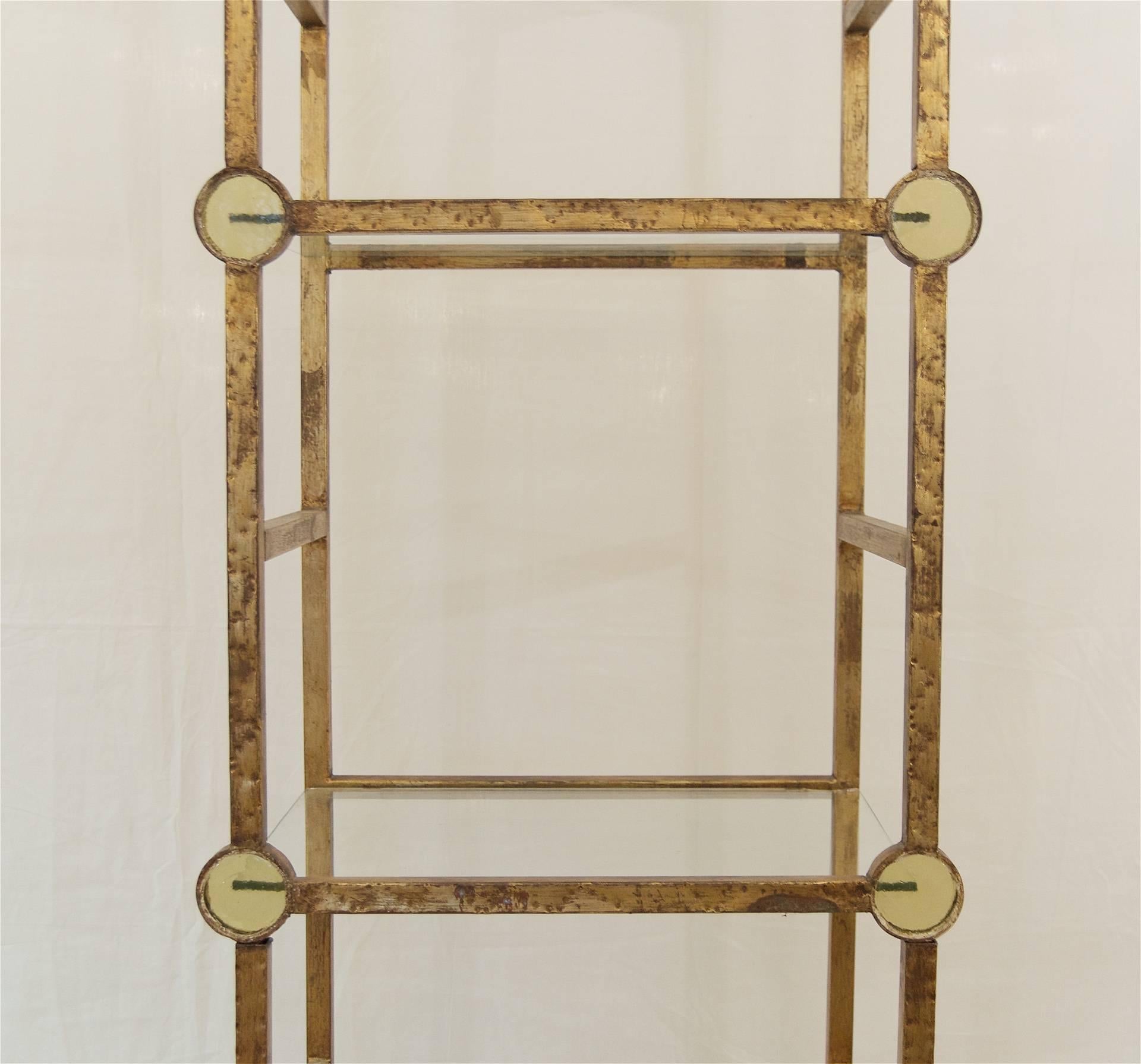Gilt Metal Étagère with Amber Glass Medallions In Excellent Condition In Stamford, CT