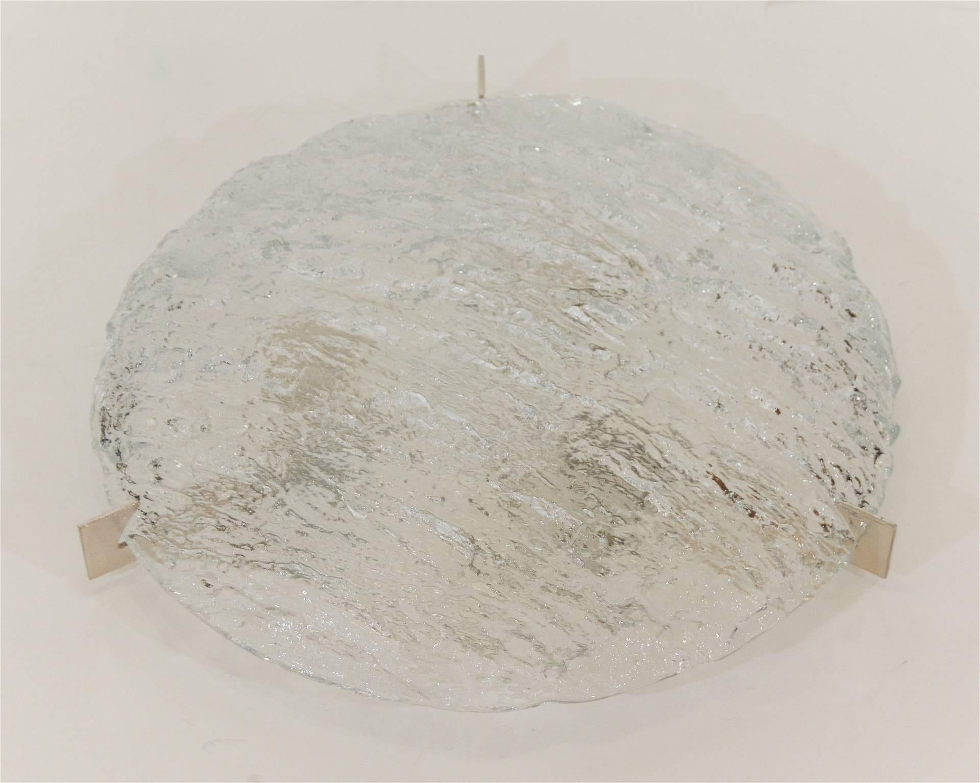 Mid-Century Modern Heavily Textured Kaiser Ice Glass Flush Mount