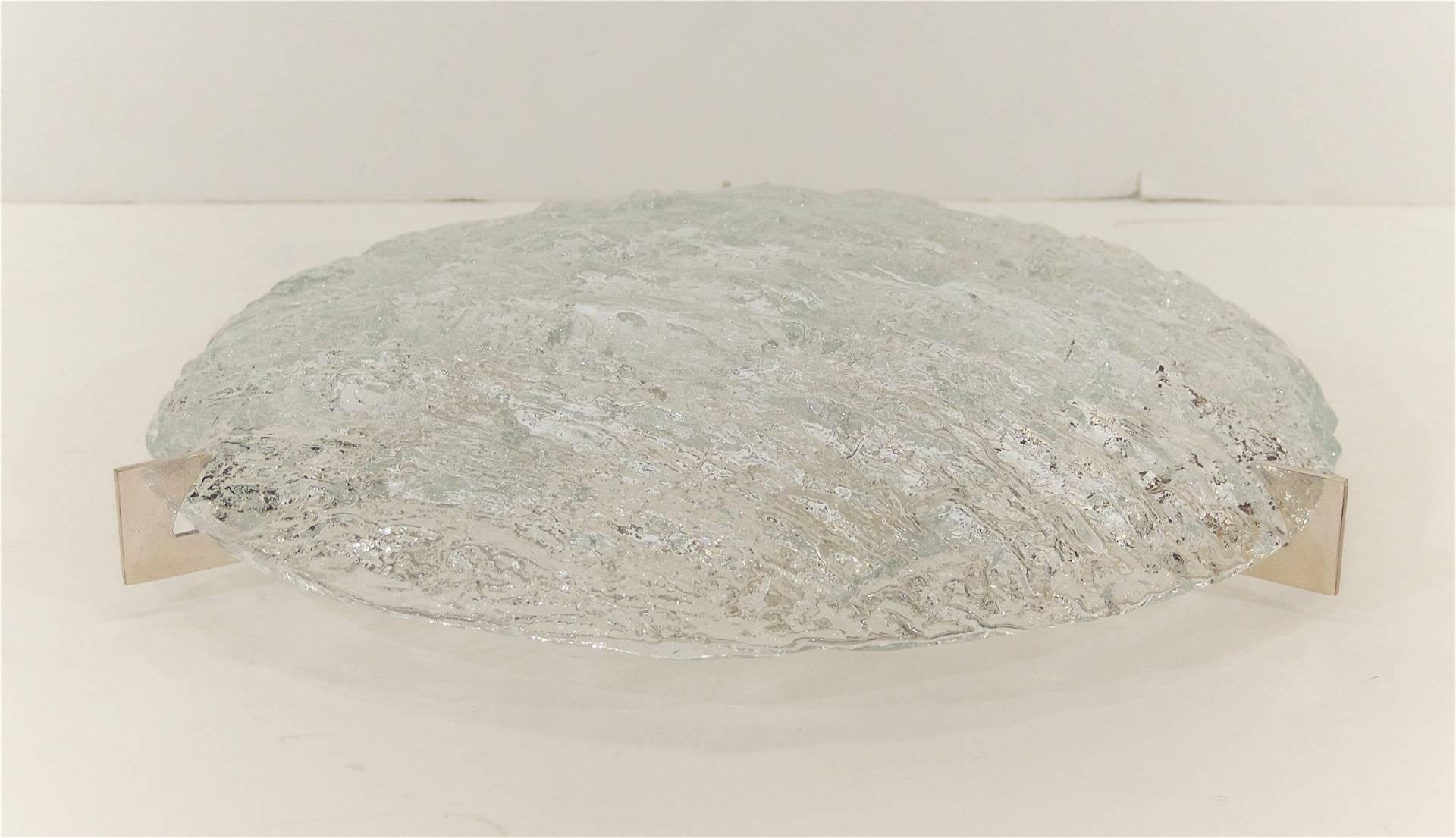 Enameled Heavily Textured Kaiser Ice Glass Flush Mount