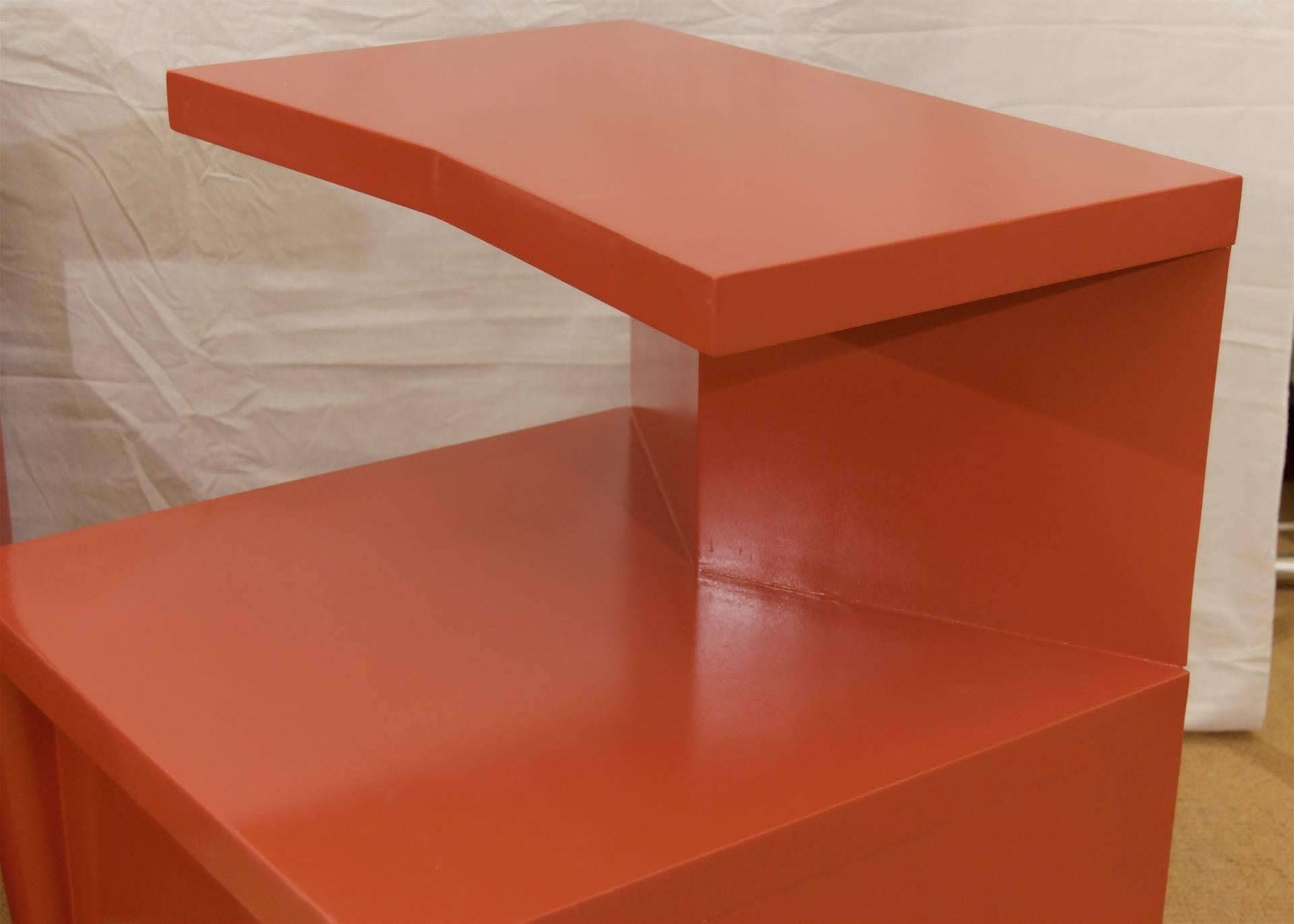 Late 20th Century Pair of Cantilevered Red Lacquer Nightstands