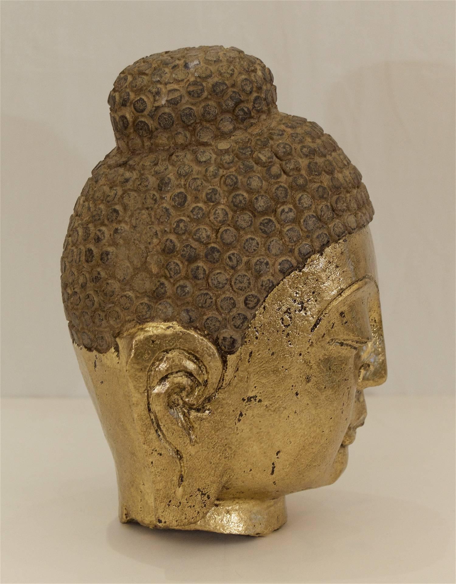 Asian Carved Stone Gilt Buddha Head