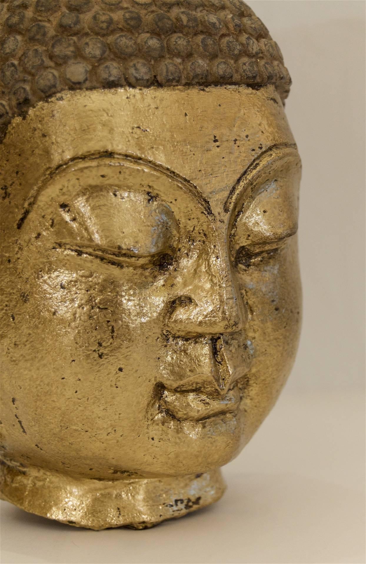 Carved Stone Gilt Buddha Head 1
