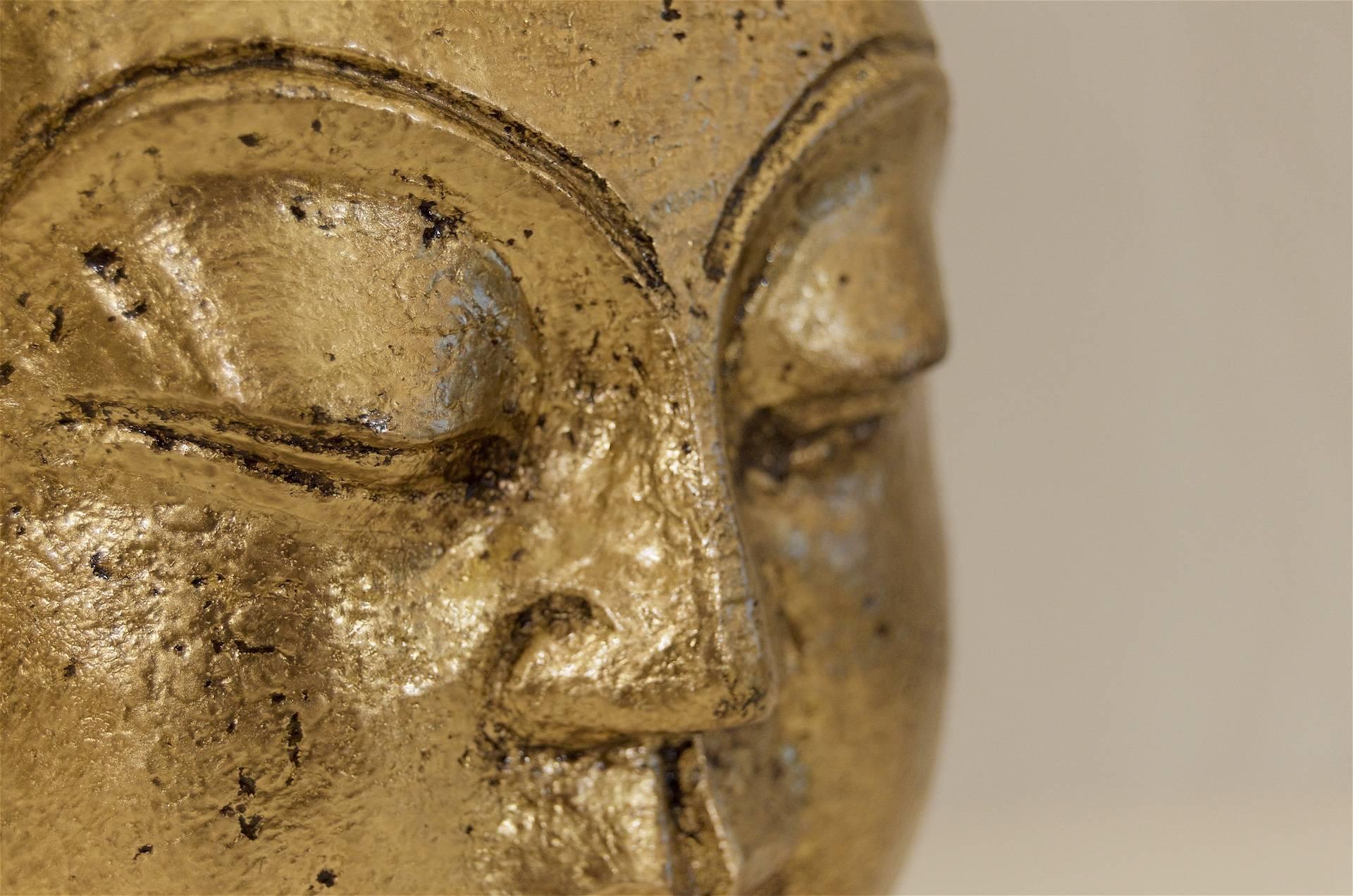 Carved Stone Gilt Buddha Head 2