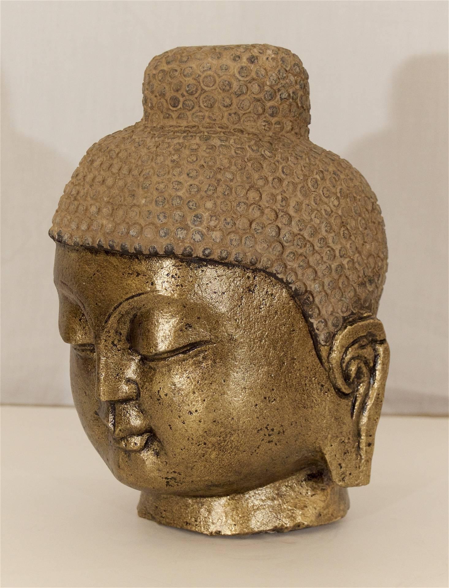 Asian Carved Stone Gilt Buddha Head For Sale