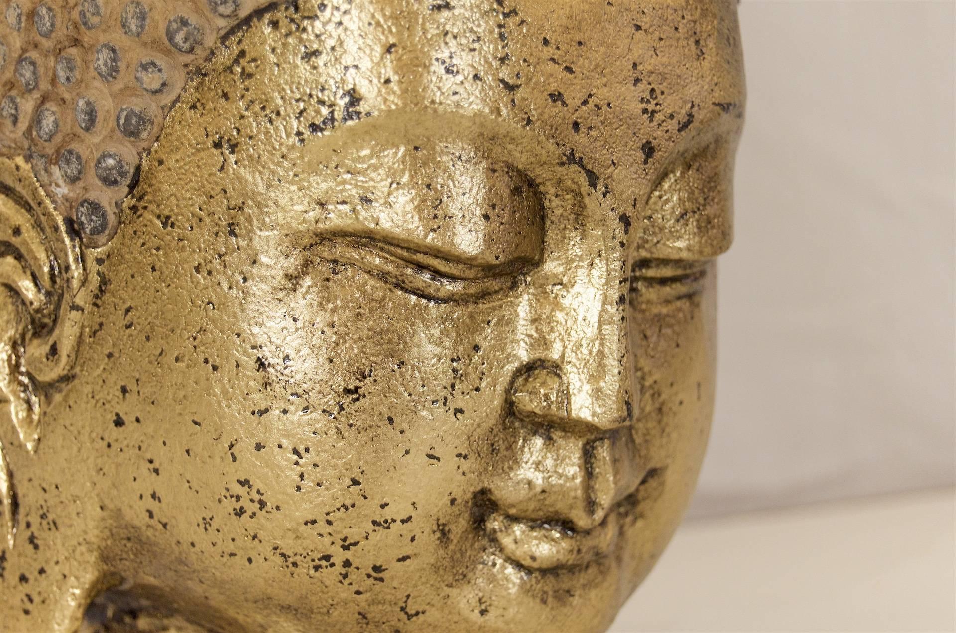 20th Century Carved Stone Gilt Buddha Head For Sale