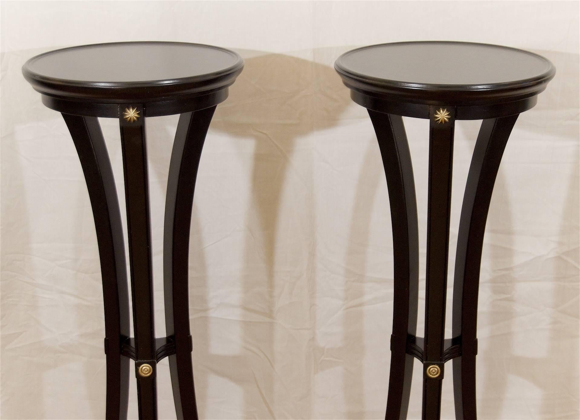 Lacquered Pair of Black Lacquer and Gilt Pedestals For Sale